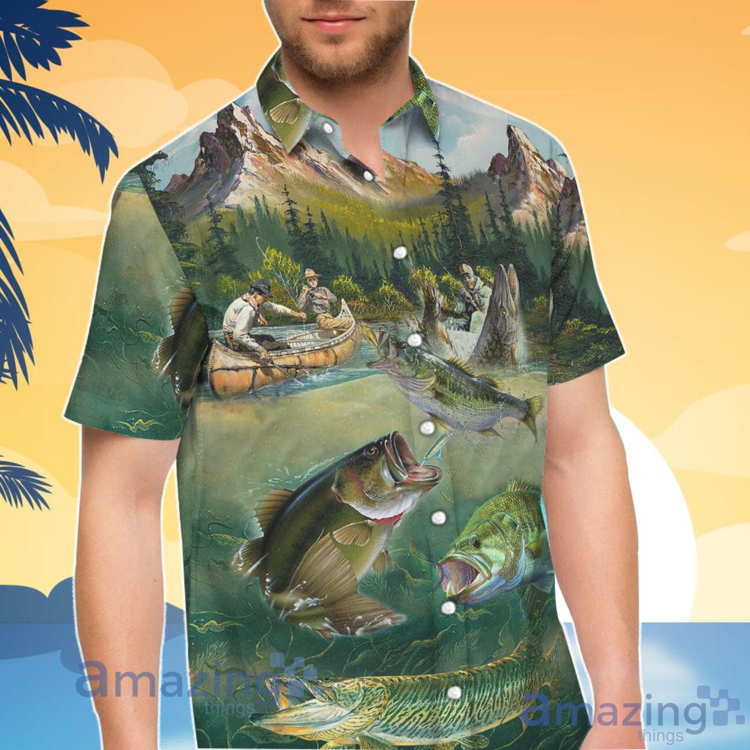 Bass Fishing Shirts Going Fishing Striped Bass Scene In The River Hawaiian  Shirt And Shorts