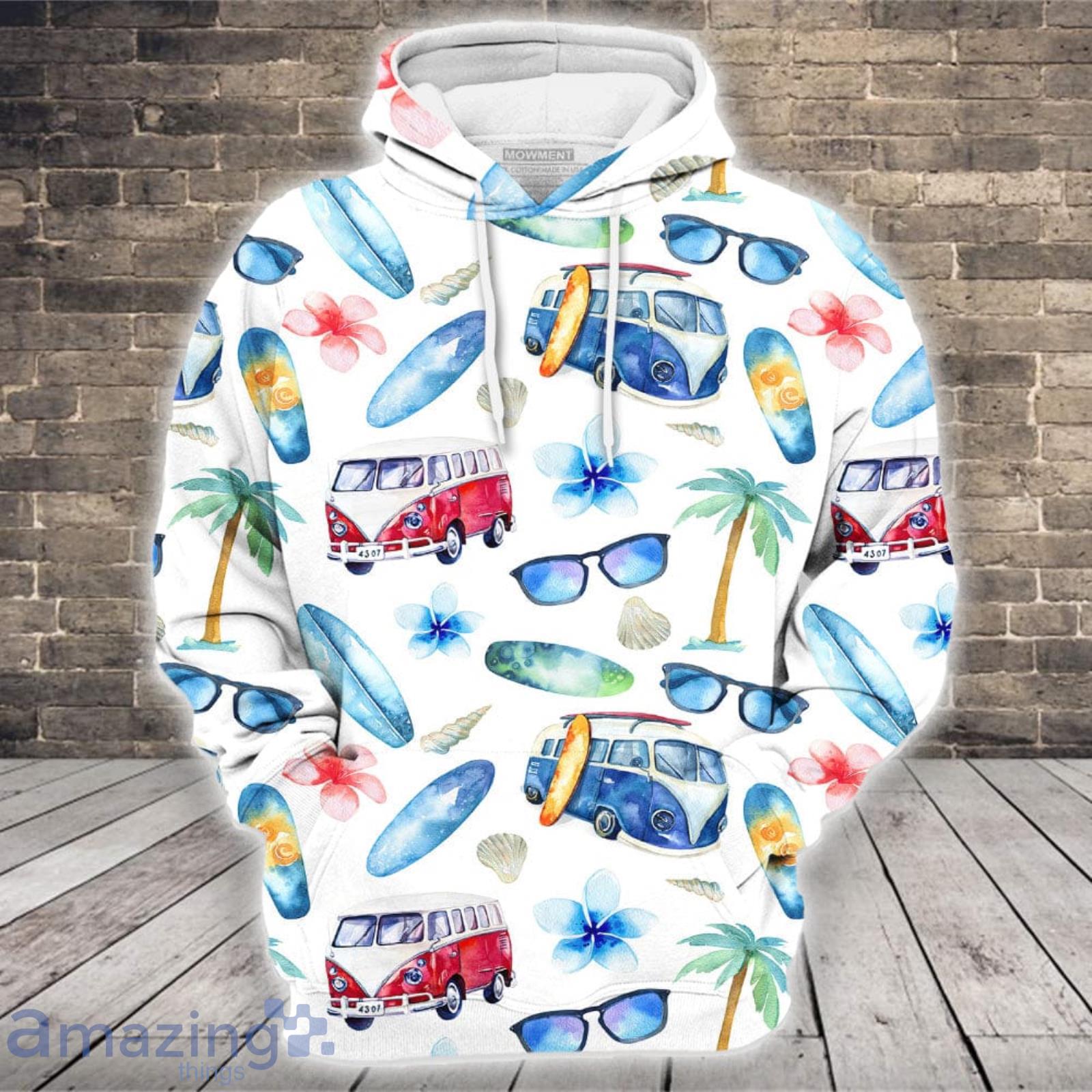 Beach Accessories Blue Pattern White 3D Hoodie image Beach Accessories Blue Pattern White 3D Hoodie Product Photo 4