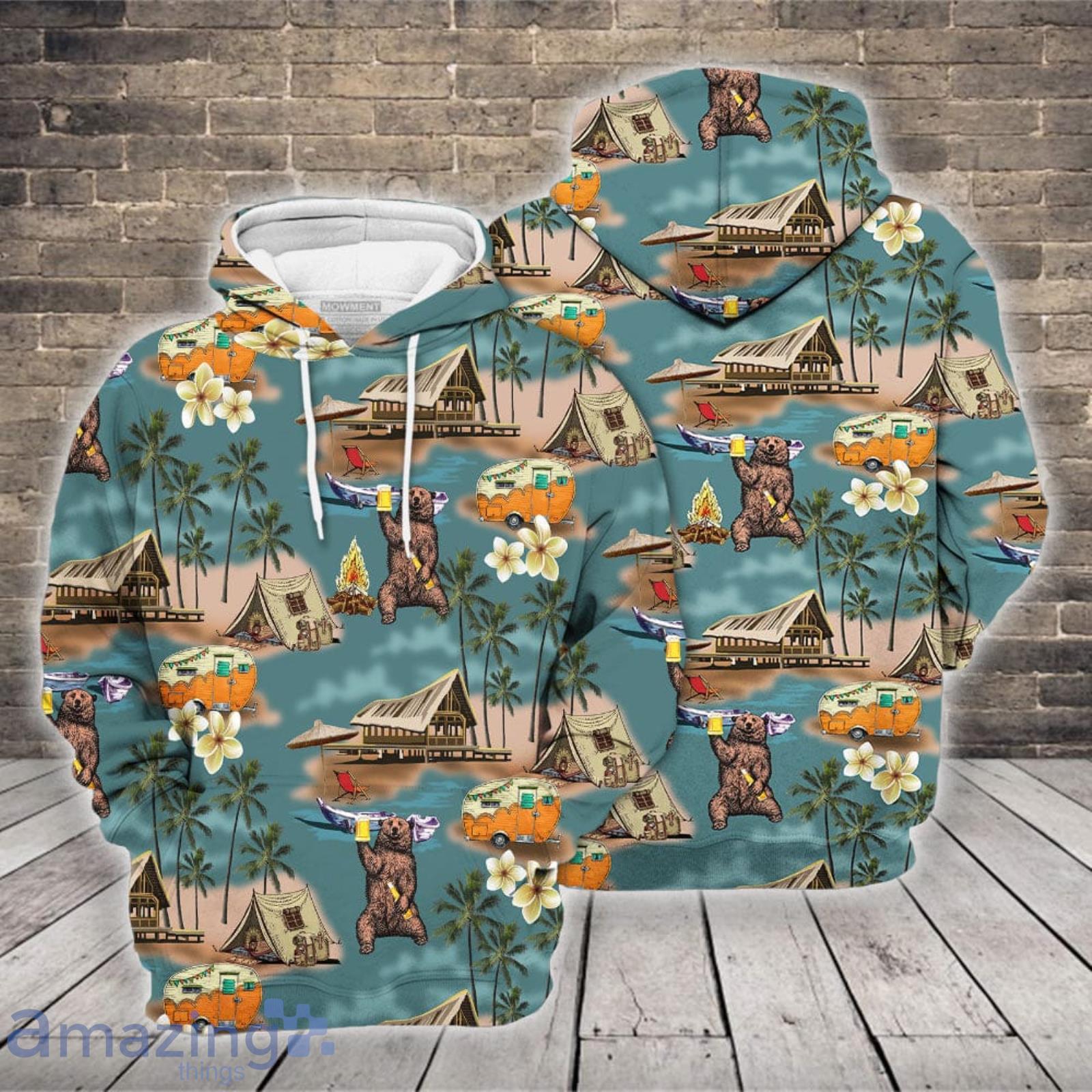 Bear Drinking Camping 3D Hoodie image Bear Drinking Camping 3D Hoodie Product Photo 2