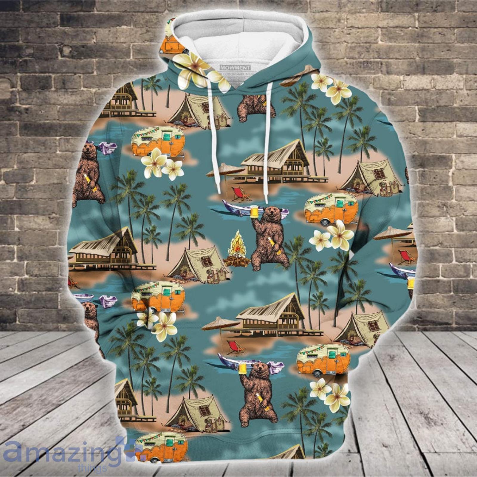 Bear Drinking Camping 3D Hoodie image Bear Drinking Camping 3D Hoodie Product Photo 3