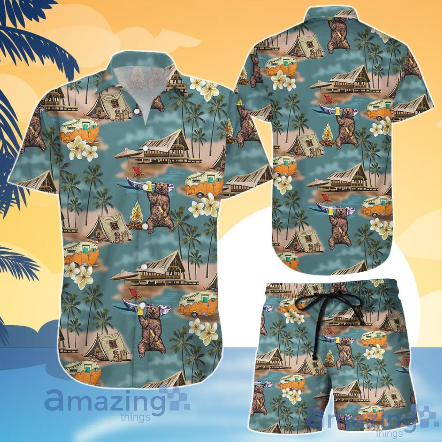 Bear Lover Bear Drinking Camping Hawaiian Shirt And Shorts Product Photo 1