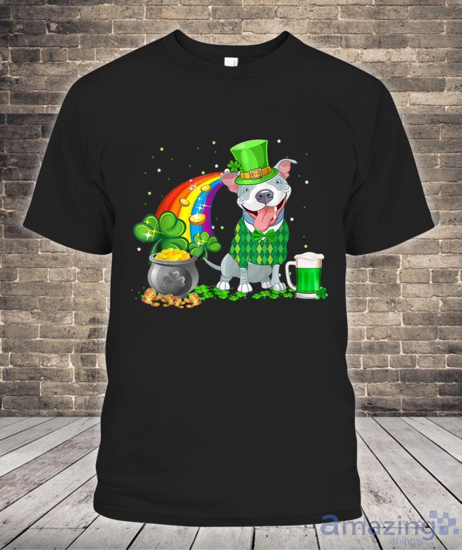 Beer Drinking Pitbull Dog St Patricks Day Shirt Product Photo 1