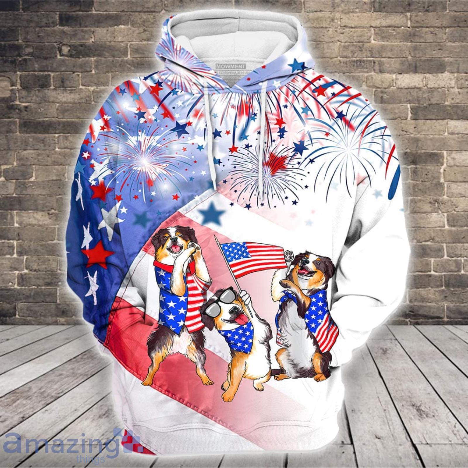 Bernese Mountain Wearing USA Clothes With Firework 3D Hoodie image Bernese Mountain Wearing USA Clothes With Firework 3D Hoodie Product Photo 4