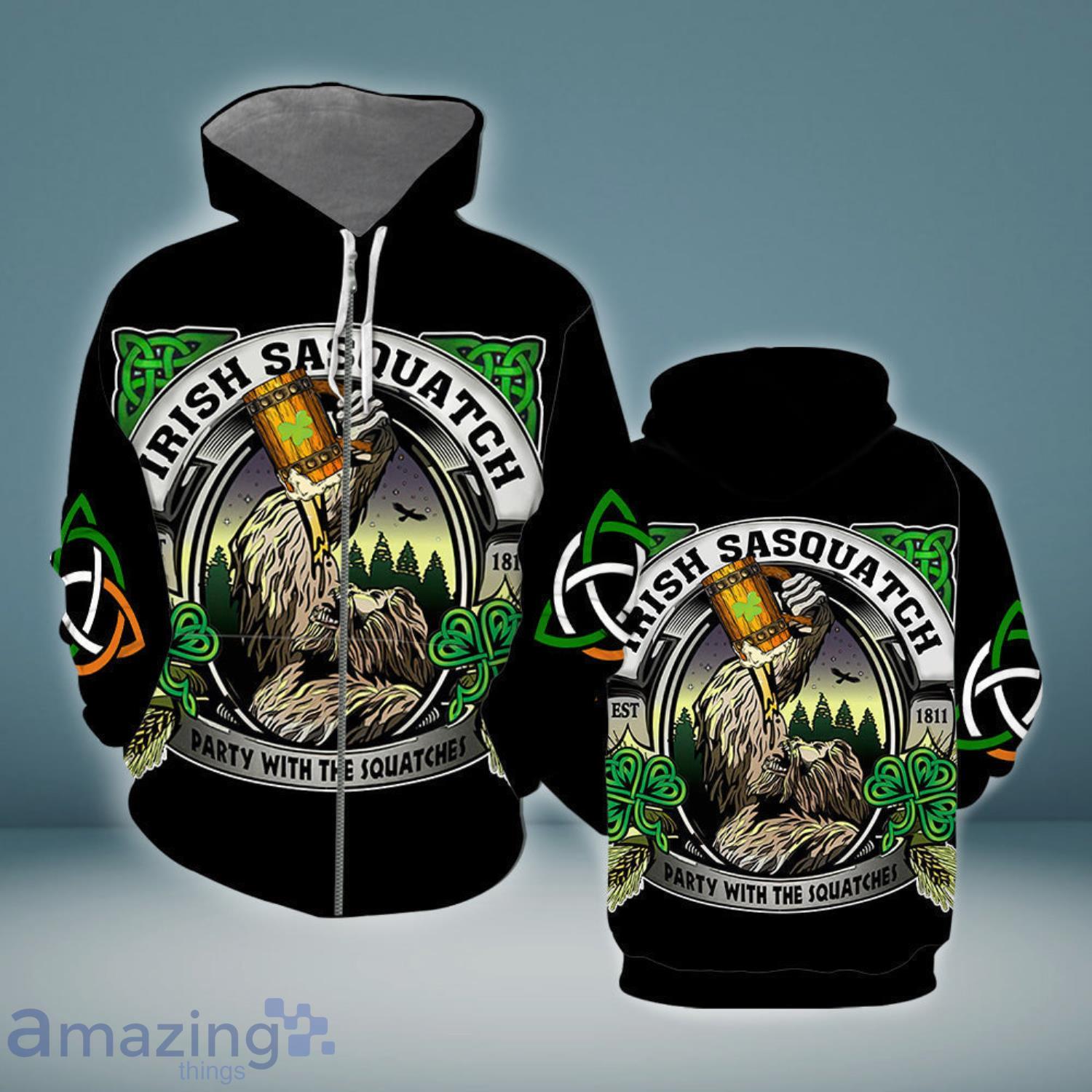 Bigfoot Irish St Patrick's Day All Over Print Hoodie image Bigfoot Irish St Patrick's Day All Over Print Hoodie Product Photo 1