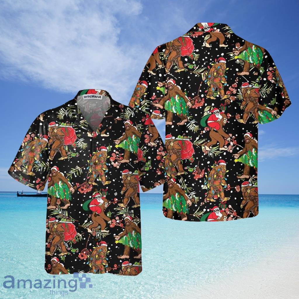 Bigfoot Santa Claus With Christmas Pattern Hawaiian Shirt For Men And Women - Bigfoot Santa Claus With Christmas Pattern Hawaiian Shirt For Men And Women