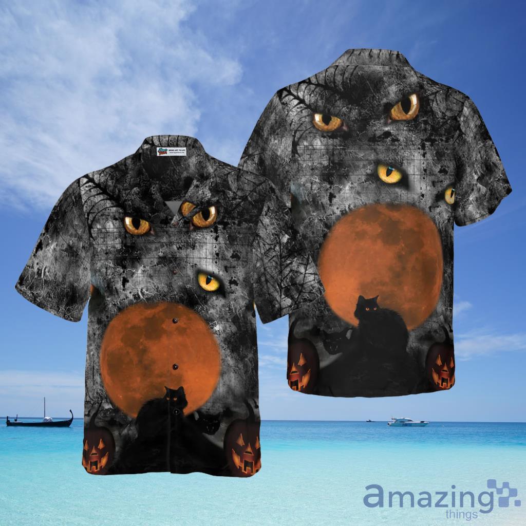 Black Cat Halloween Hawaiian Shirt For Men And Women - Black Cat Halloween Hawaiian Shirt For Men And Women