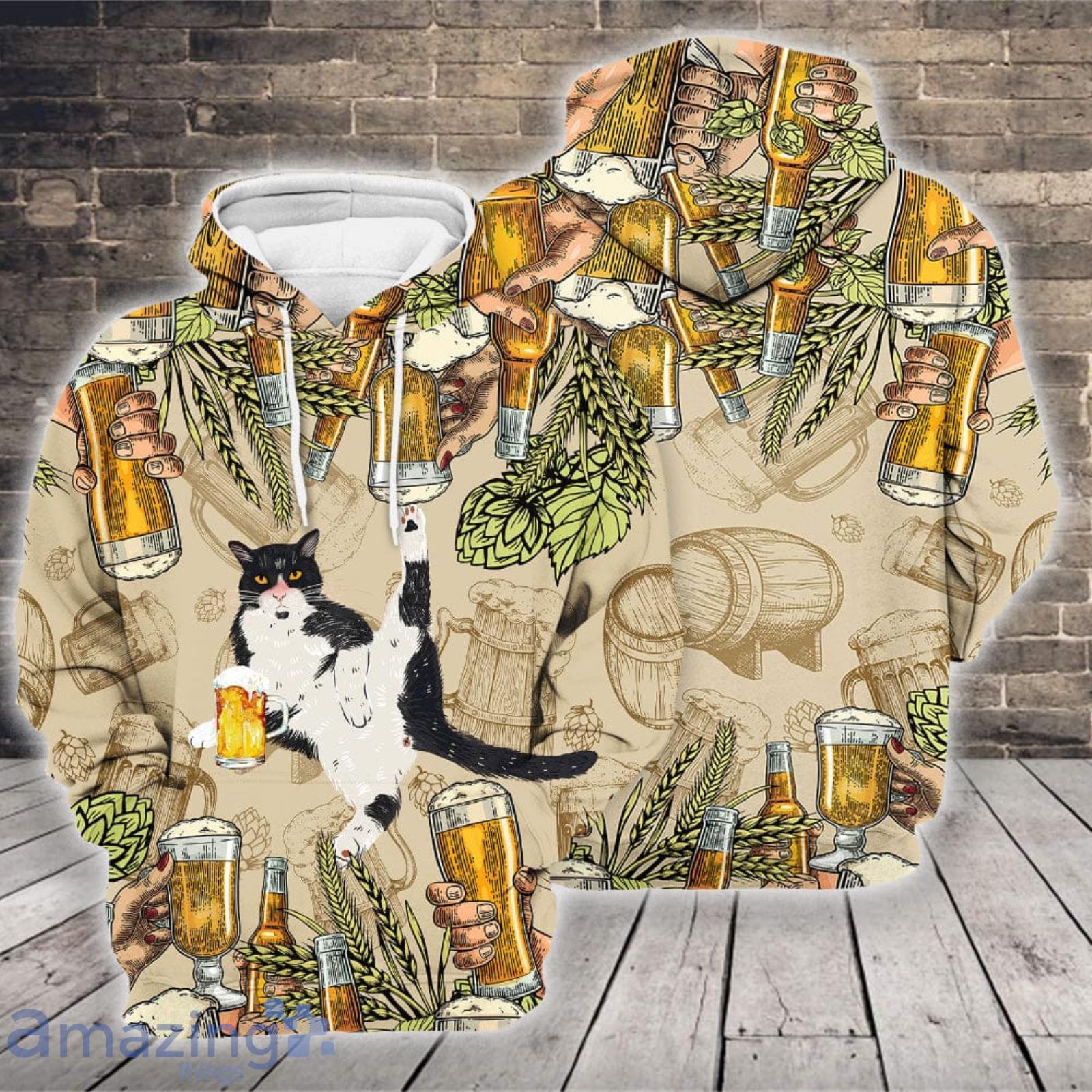 Black Cat Lying With Glass Of Barley Drinking Pattern 3D Hoodie Product Photo 1 Black Cat Lying With Glass Of Barley Drinking Pattern 3D Hoodie Product Photo 1