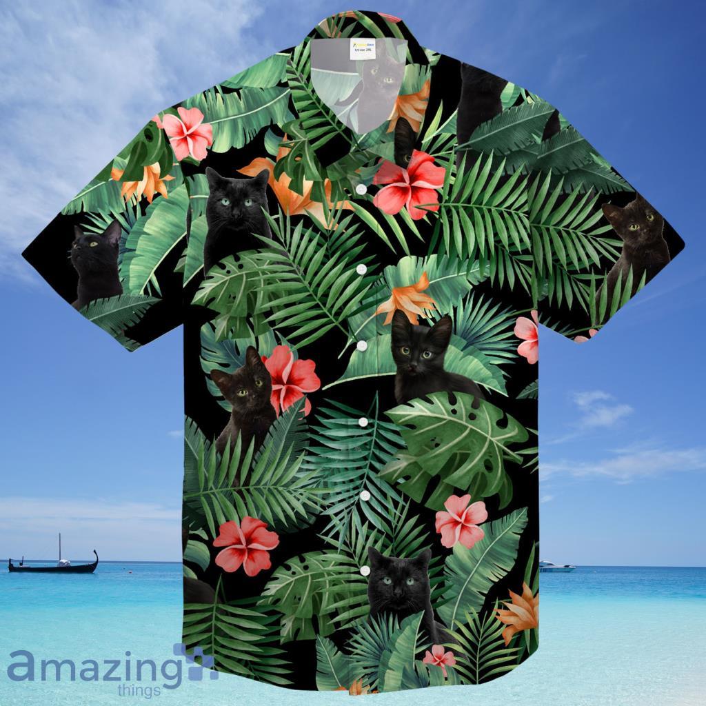 Black Cat Tropical Flower Hawaiian Shirt For Men And Women - Black Cat Tropical Flower Hawaiian Shirt For Men And Women