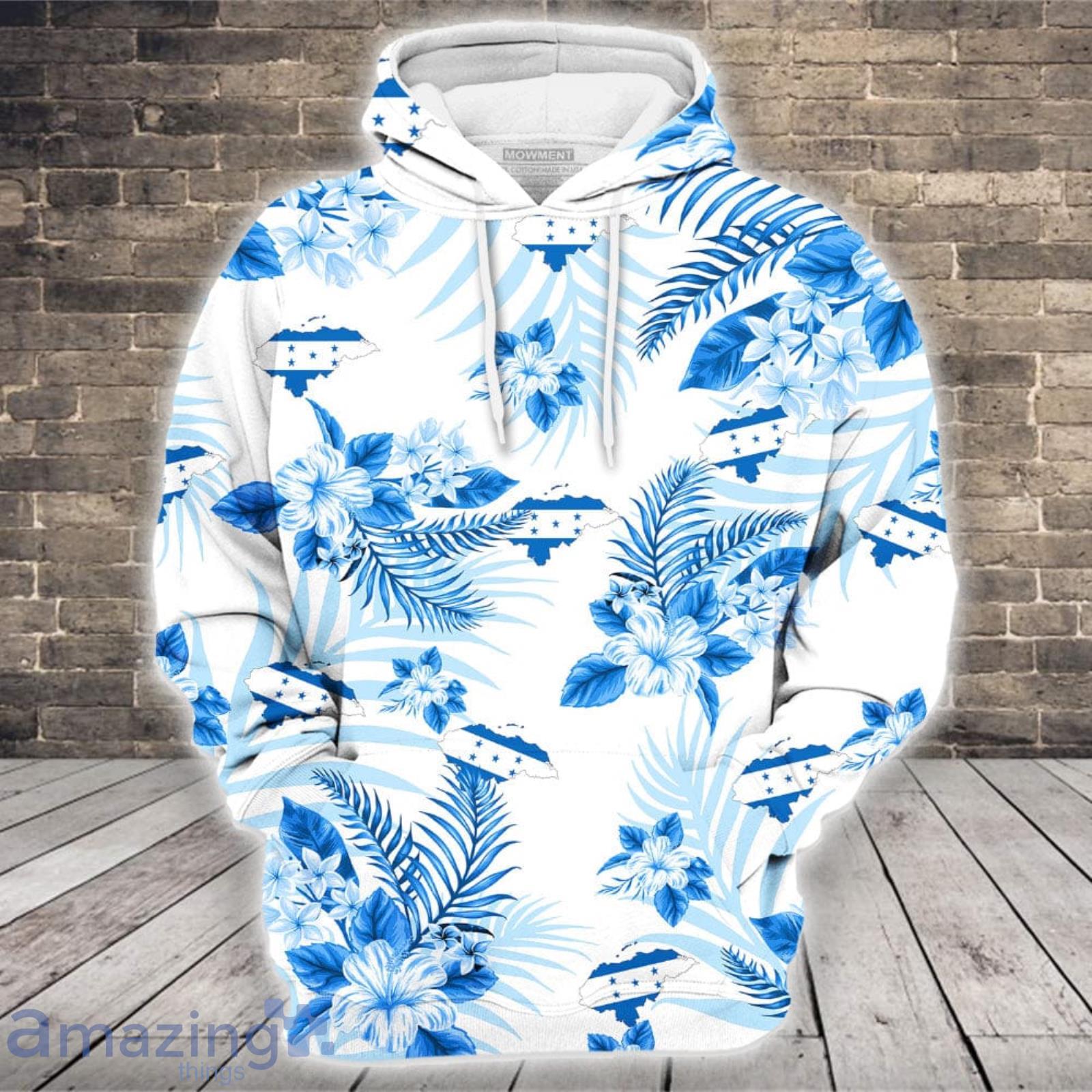 Blue Flower With Nation Flag Proud Hawaiian 3D Hoodie image Blue Flower With Nation Flag Proud Hawaiian 3D Hoodie Product Photo 4