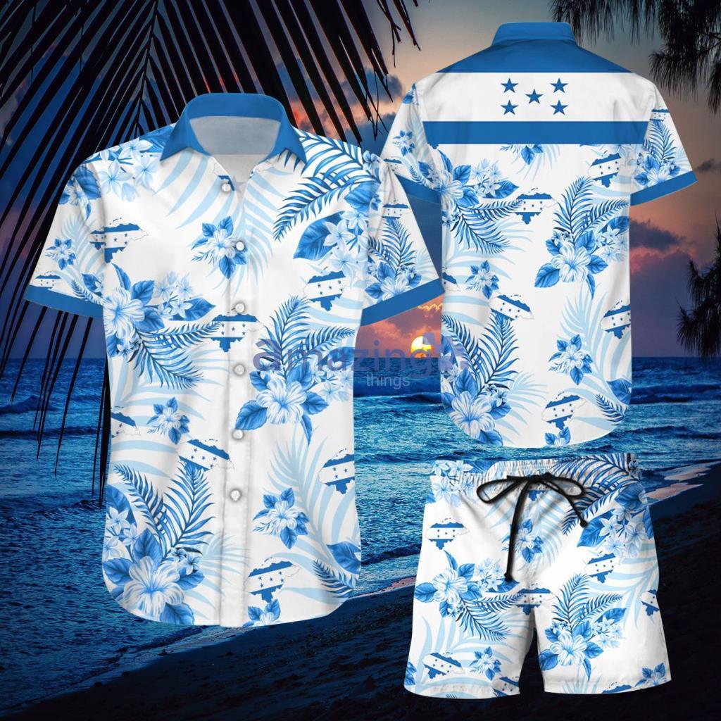 Blue Hibiscus Flower With Nation Flag Proud Hawaiian Shirt And Short - Blue Hibiscus Flower With Nation Flag Proud Hawaiian Shirt And Short