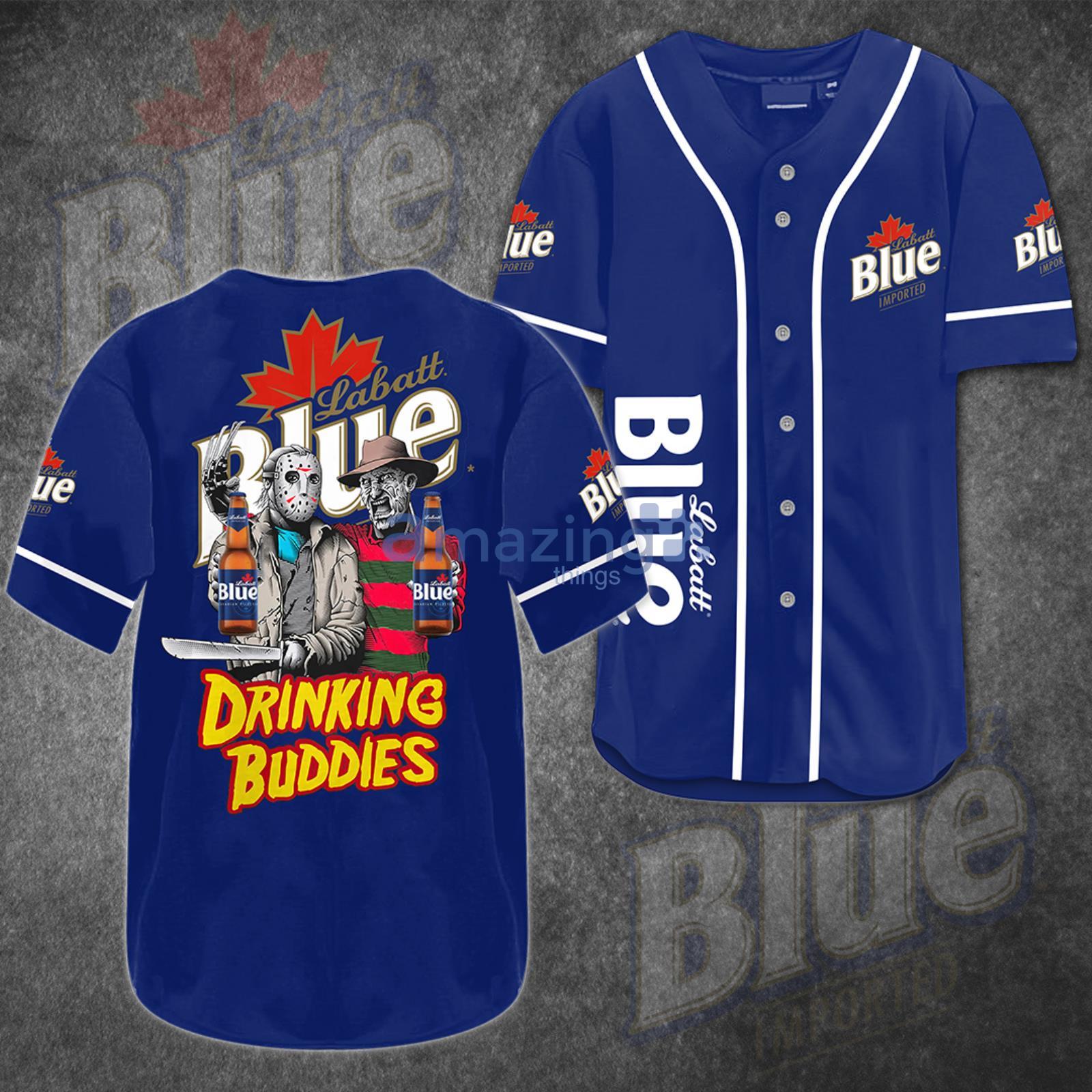 Blue Labatt Horror Drink Buddies Halloween Baseball Jersey Shirt Product Photo 1