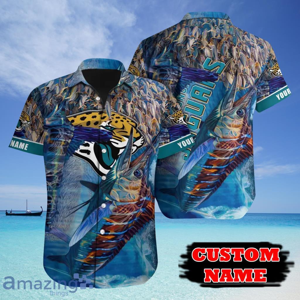 Blue Marlin Fish Jacksonville Jaguars NFL Custom Name Hawaiian Shirt - Blue Marlin Fish Jacksonville Jaguars NFL Custom Name Hawaiian Shirt