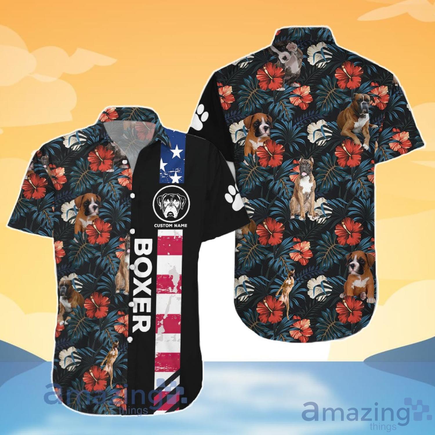 Boxer Dog Lover Custom Name Boxer American Flag Tropical Hawaiian Shirt And Shorts image Boxer Dog Lover Custom Name Boxer American Flag Tropical Hawaiian Shirt And Shorts Product Photo 5