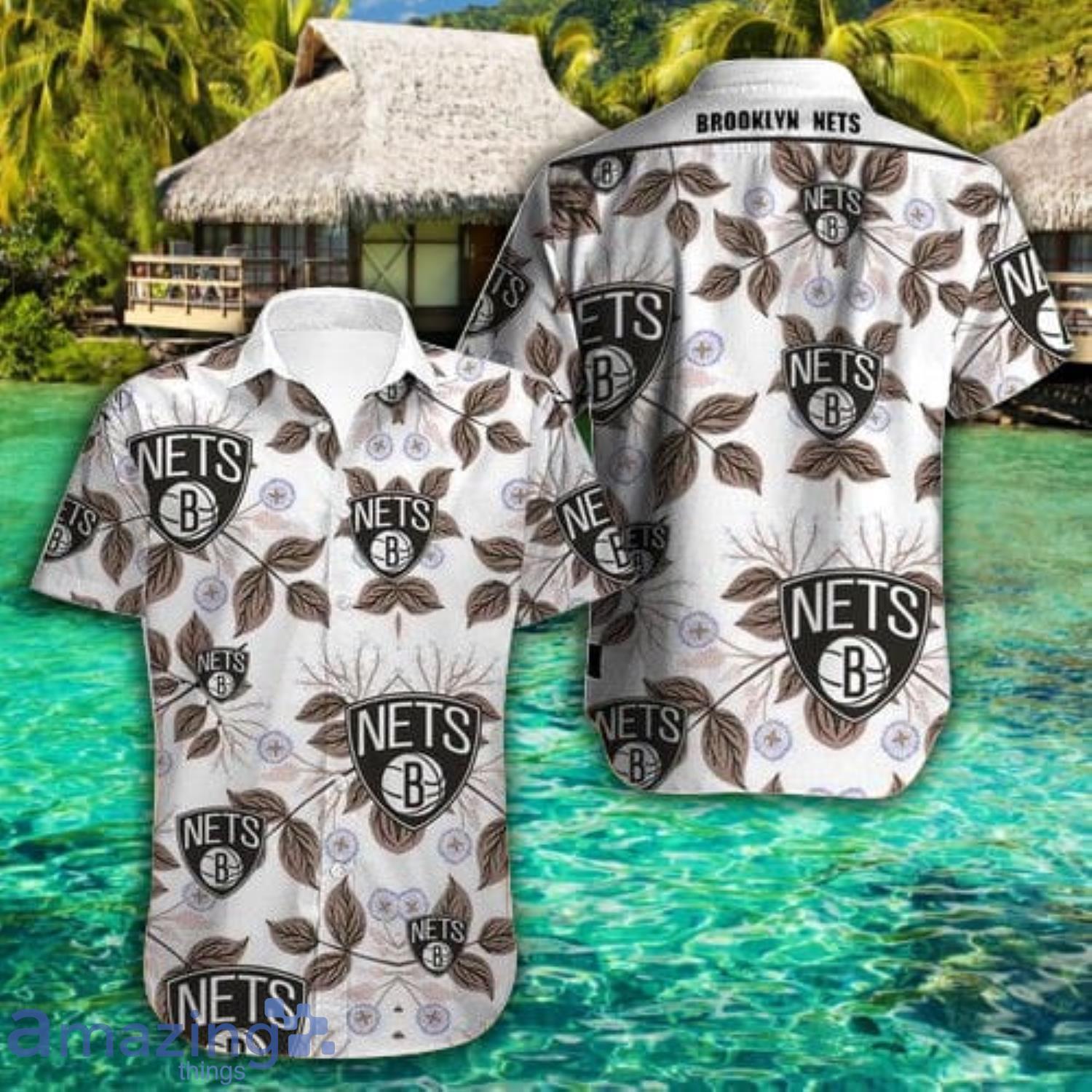 Brooklyn Nets Leaves Pattern Short Sleeve Hawaiian Shirt Product Photo 1