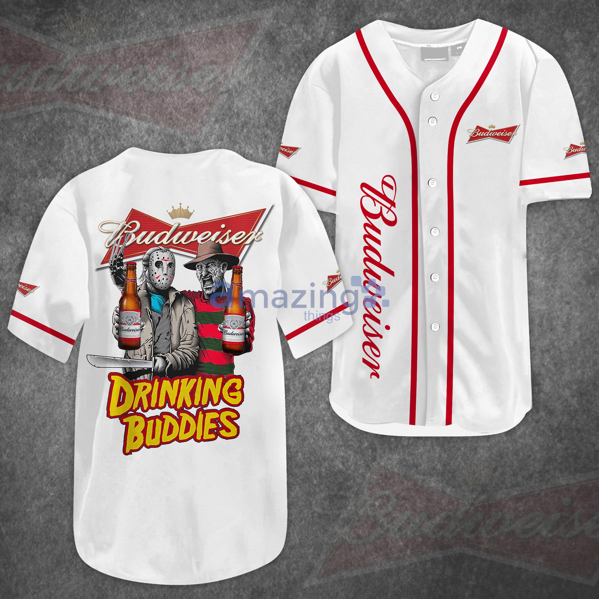 Budweiser Drink Buddies White Halloween Baseball Jersey Shirt Product Photo 1