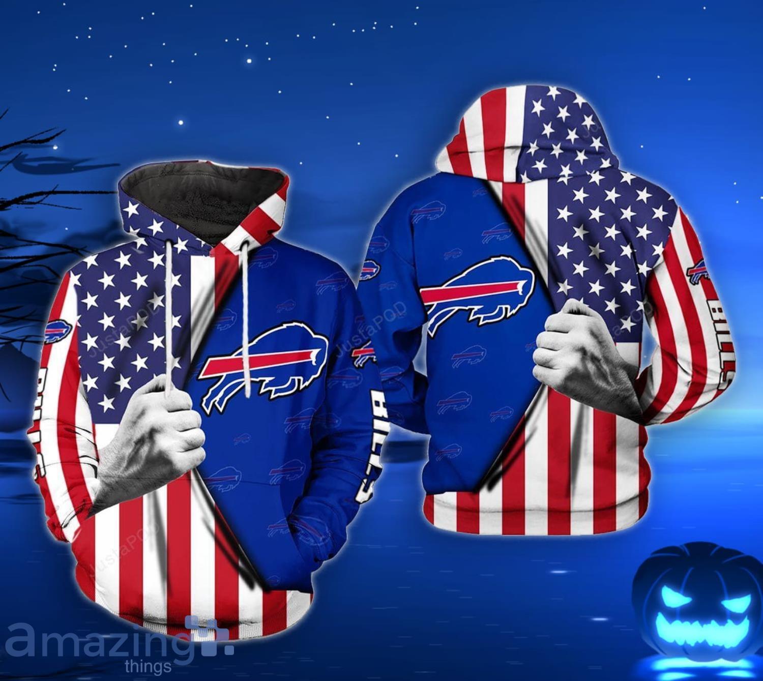 NFL Buffalo Bills Football Team US Flag Skull 3D Hoodie For Men