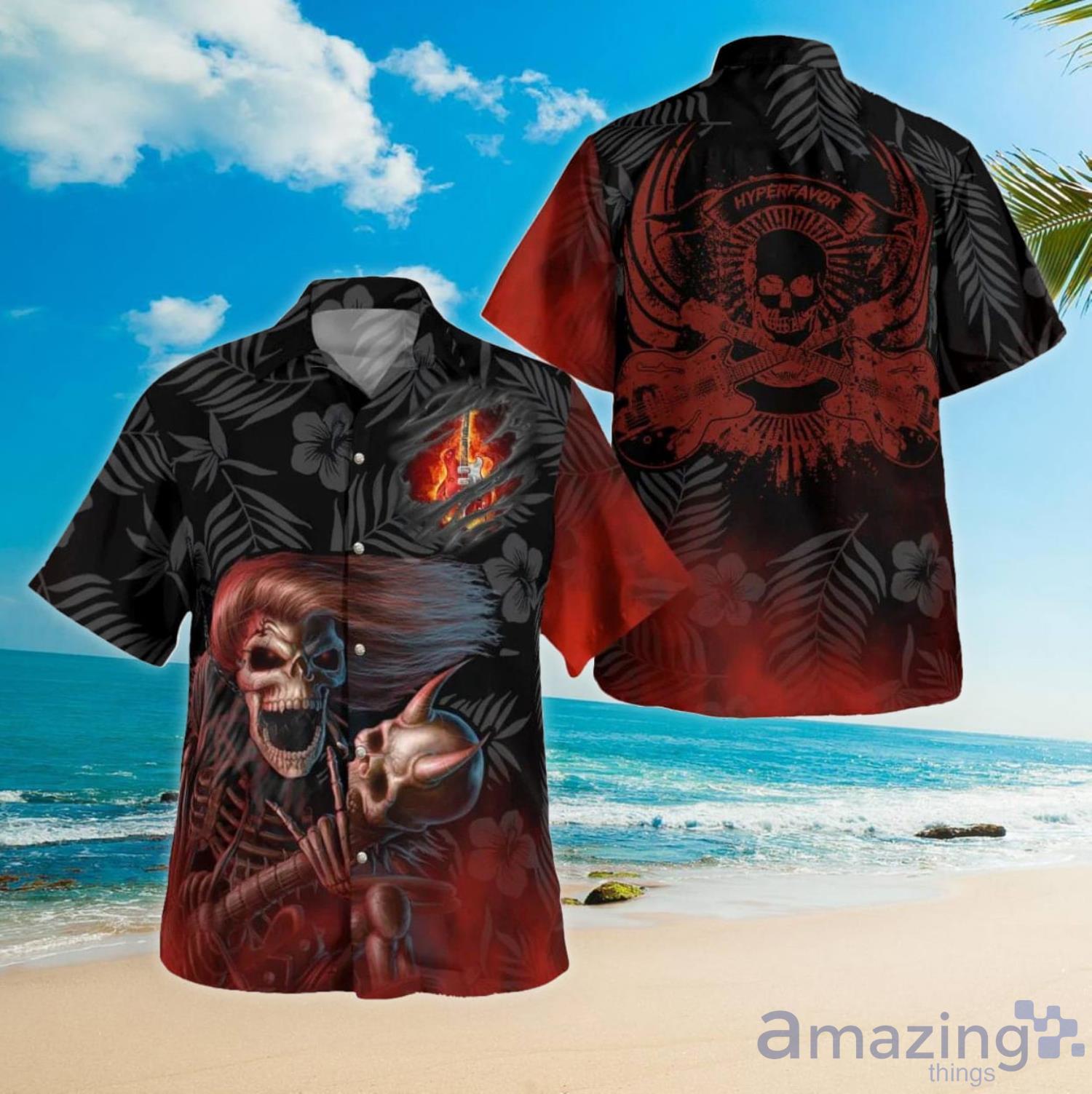 Burning Electric Guitar Halloween Hawaiian Shirt For Men And Women Product Photo 1
