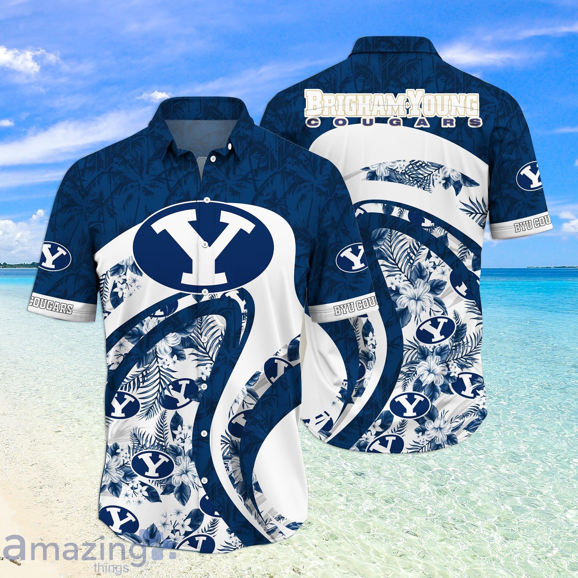 BYU Cougars NCAA Tropical Flower Pattern Hawaiian Shirt Product Photo 1 BYU Cougars NCAA Tropical Flower Pattern Hawaiian Shirt Product Photo 1