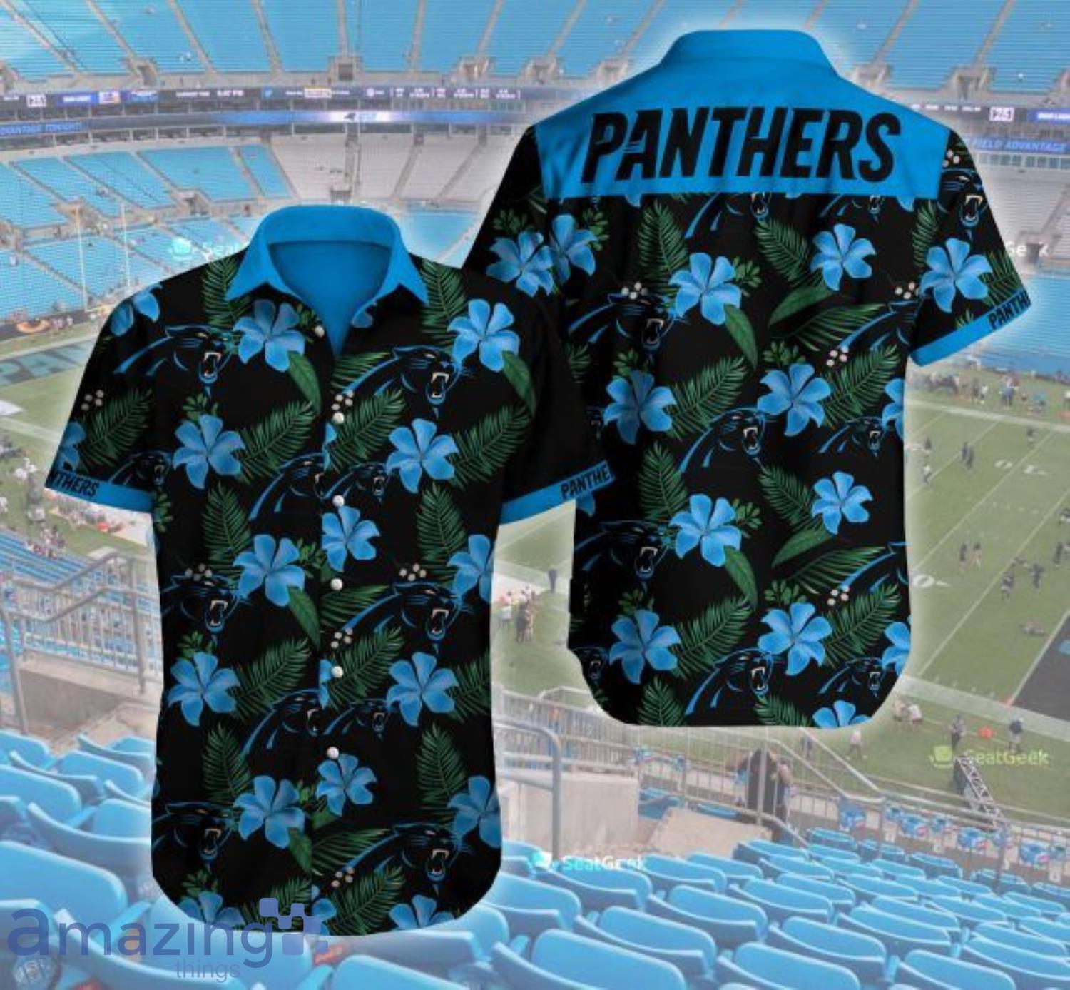 Carolina Panthers Flowers Pattern Short Sleeve Hawaiian Shirt Product Photo 1