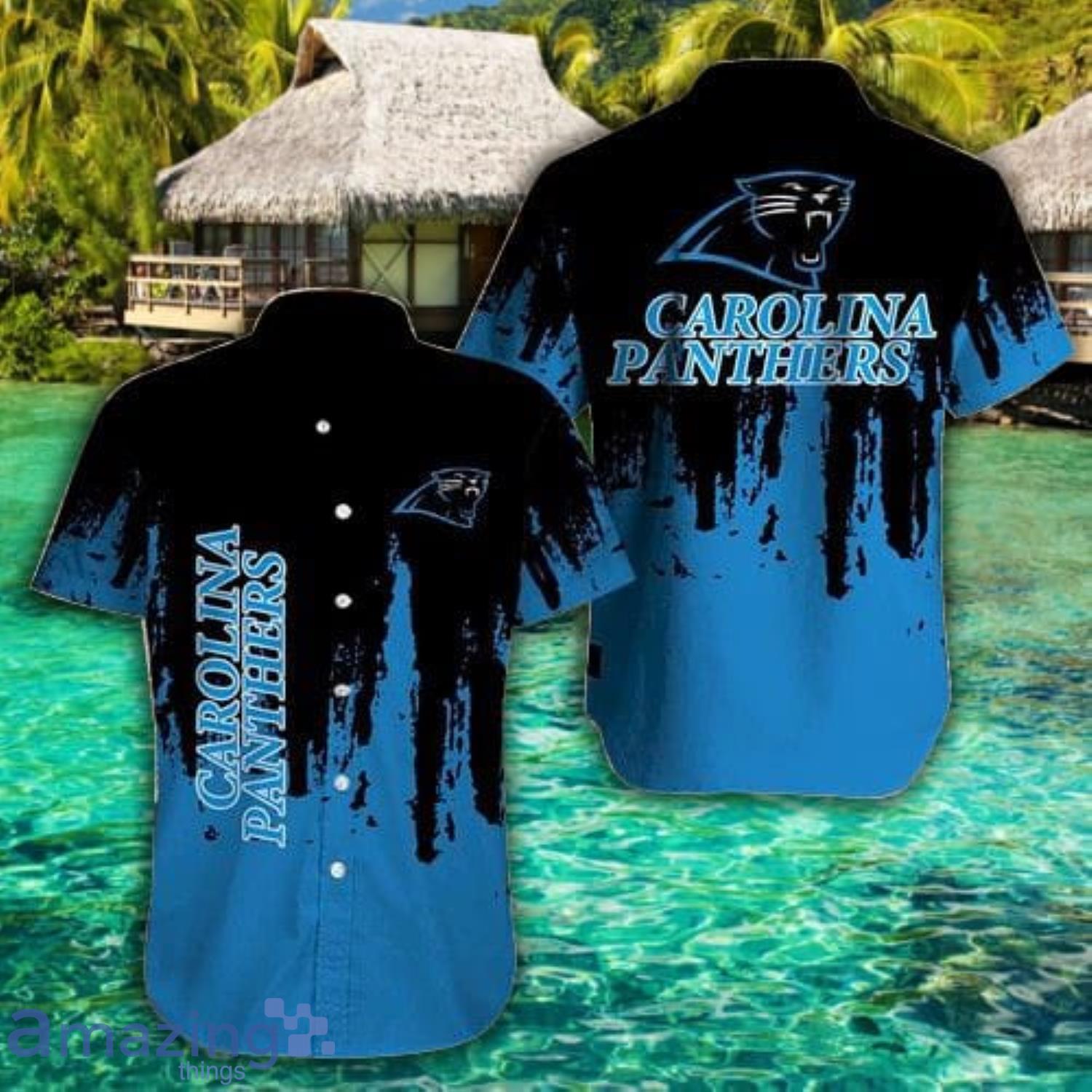 Carolina Panthers Grunge Texture Black And Blue Short Sleeve Hawaiian Shirt Product Photo 1