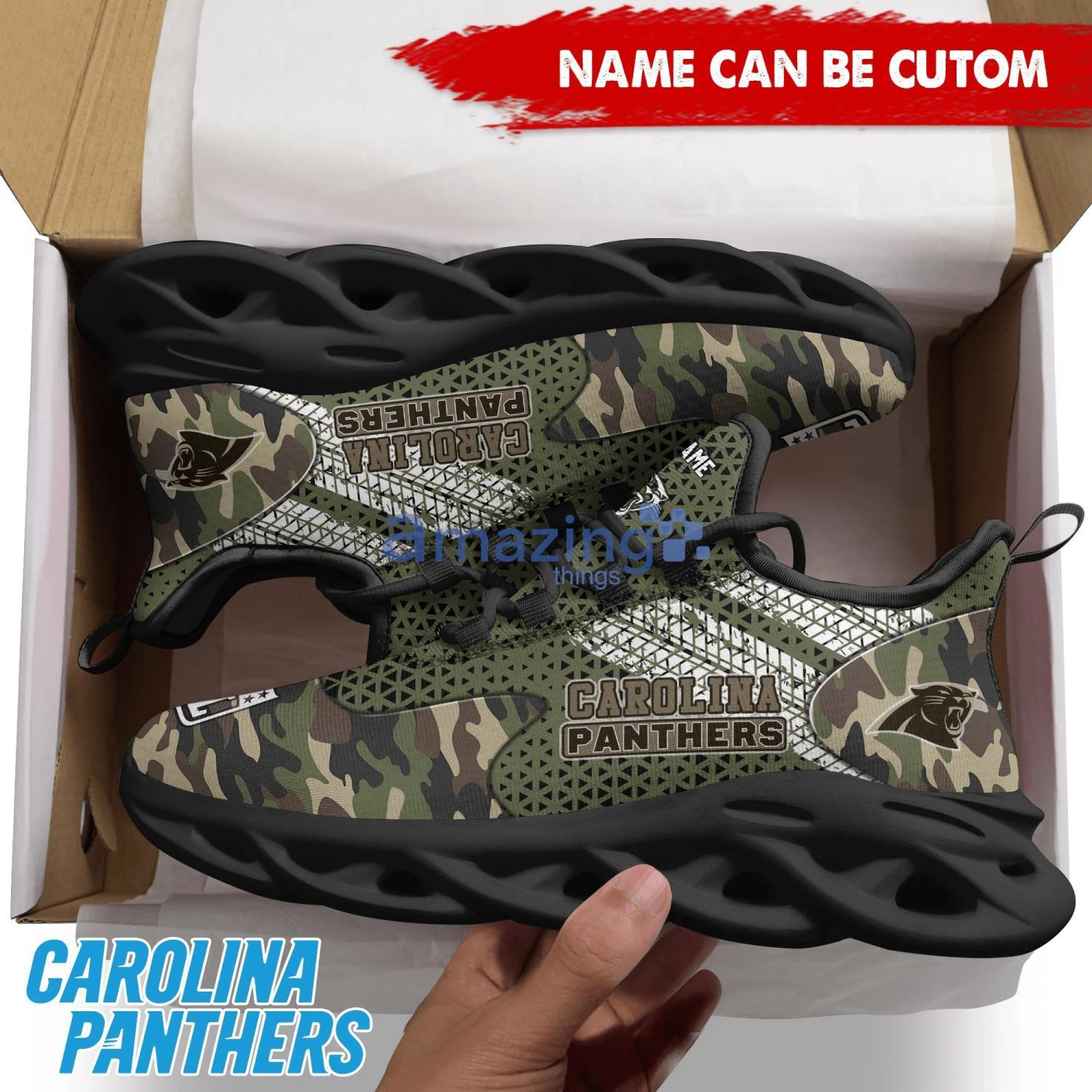 Carolina Panthers NFL Fans Camo Style Custom Name Max Soul Shoes