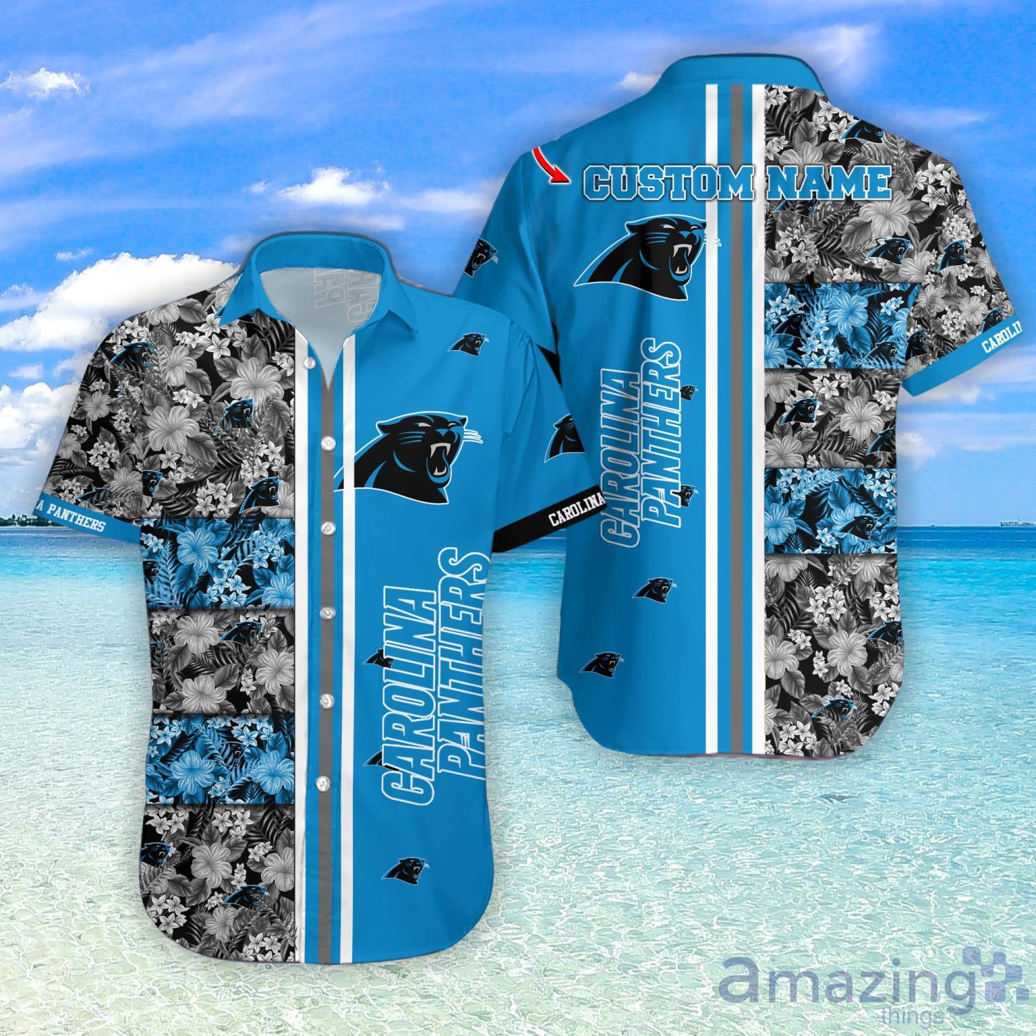 Carolina Panthers NFL Tropical Pattern Hawaiian Shirt Custom Name For Fans Product Photo 1
