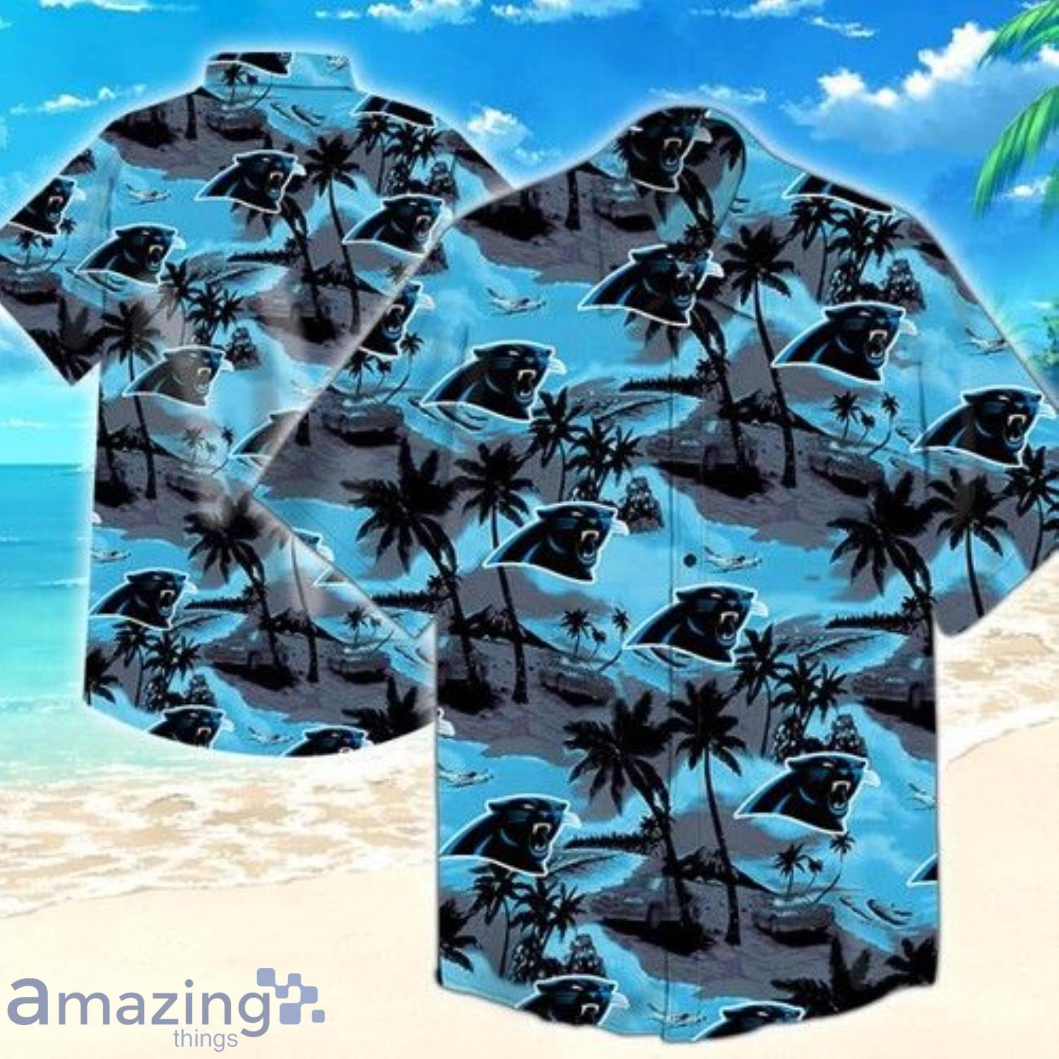 Carolina Panthers Palm Tree Island Pattern Short Sleeve Hawaiian Shirt Product Photo 1