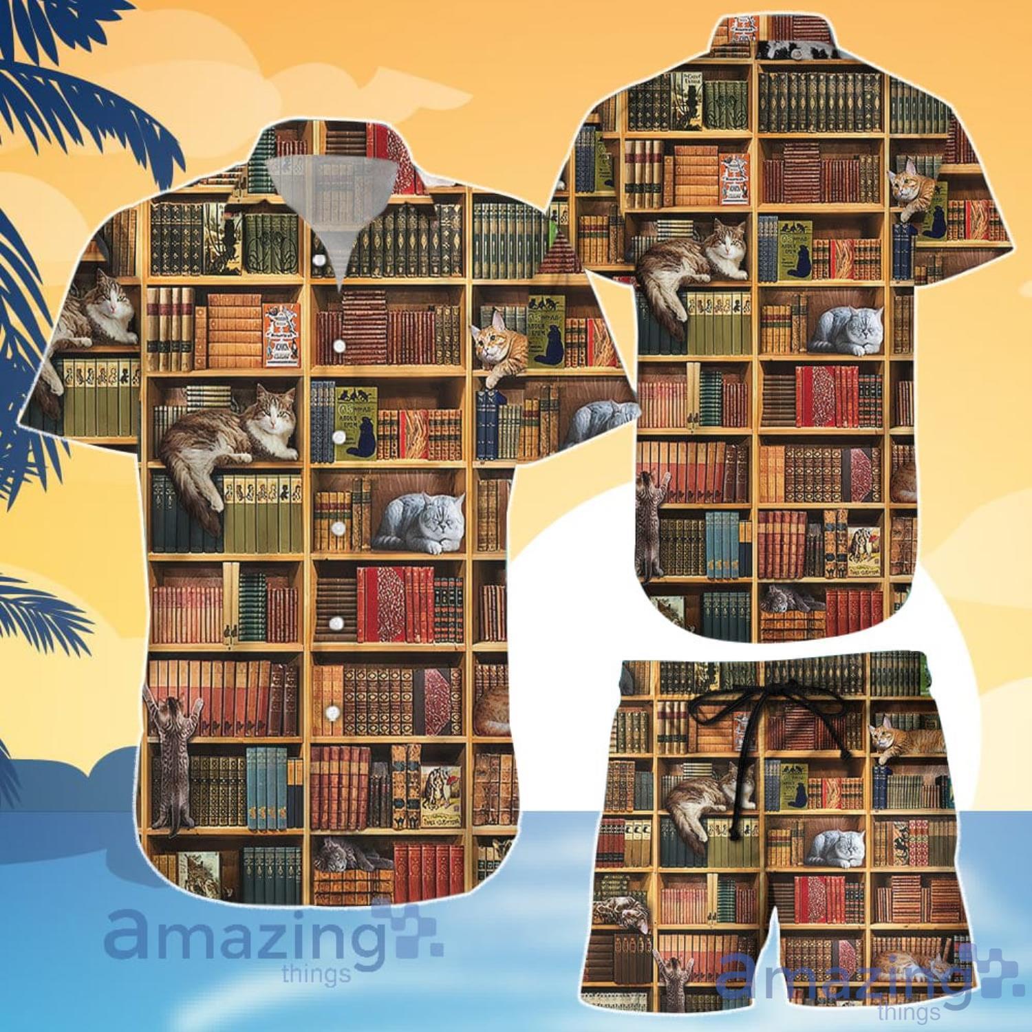 Cat Book Shirt Cat Love Books Hawaiian Shirt And Shorts Product Photo 1