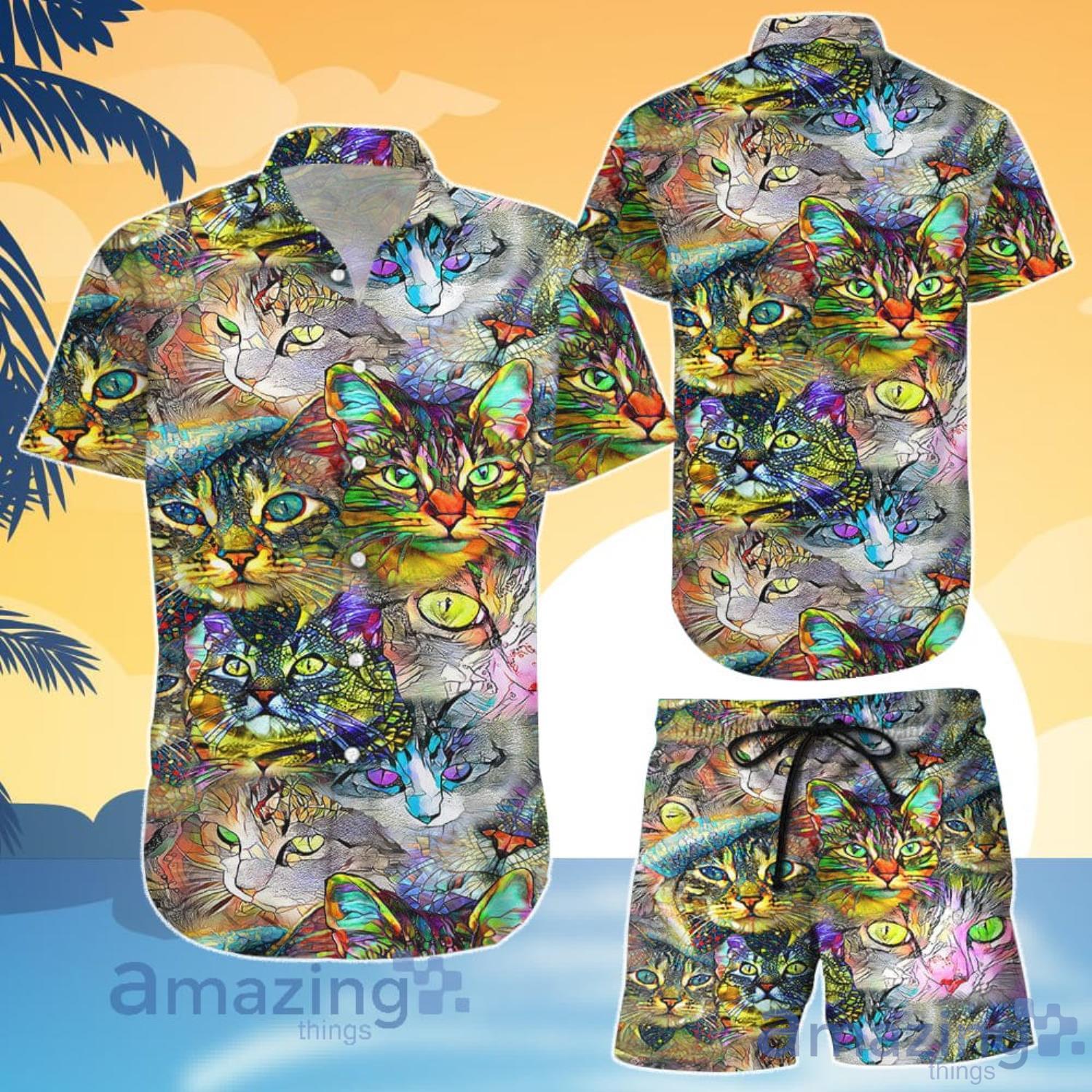 Cat Lover Cat Colorful Hawaiian Shirt And Shorts Product Photo 1