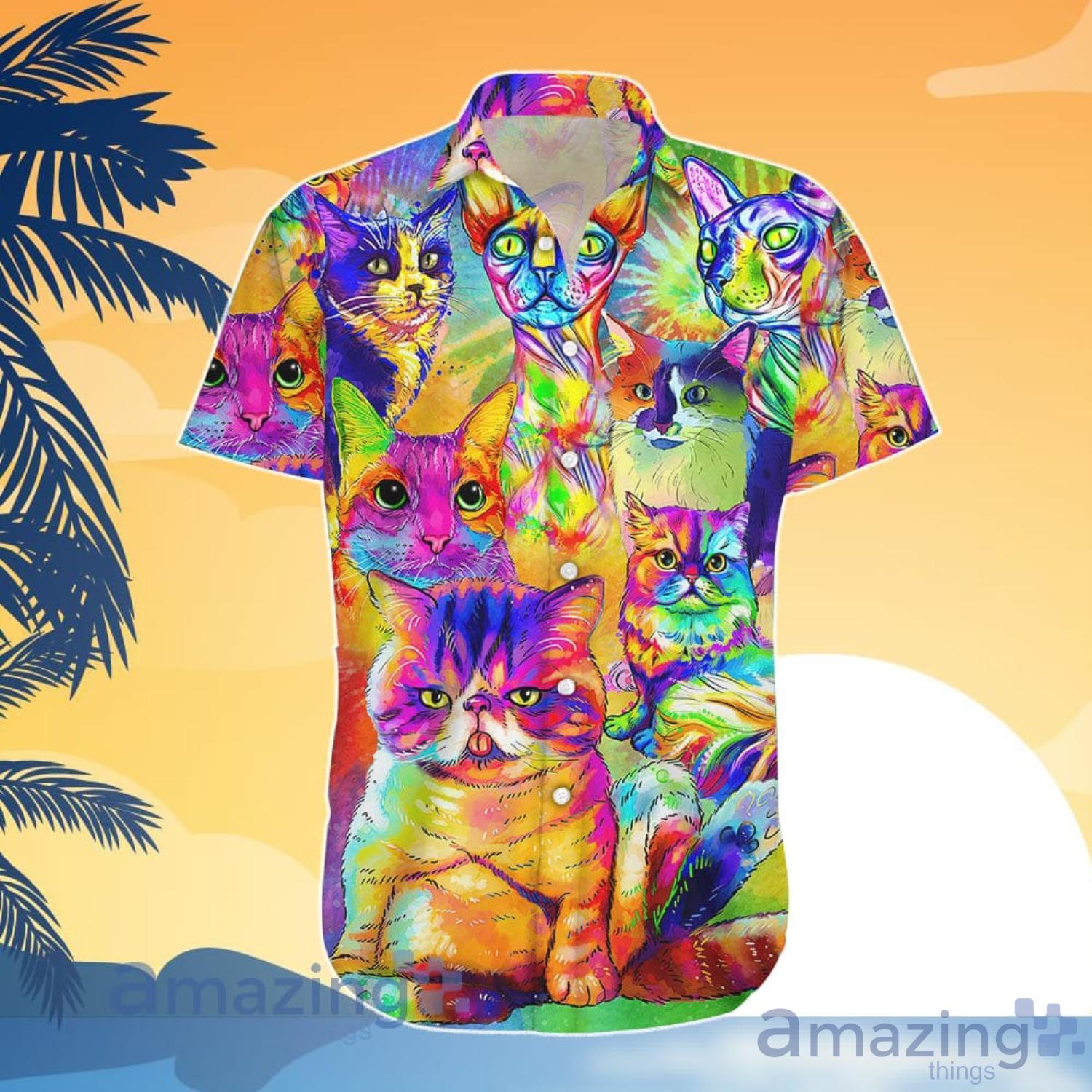 Cat Lover Watercolor With Cat Painting Portrait Rainbow Hawaiian Shirt And Shorts image Cat Lover Watercolor With Cat Painting Portrait Rainbow Hawaiian Shirt And Shorts Product Photo 5