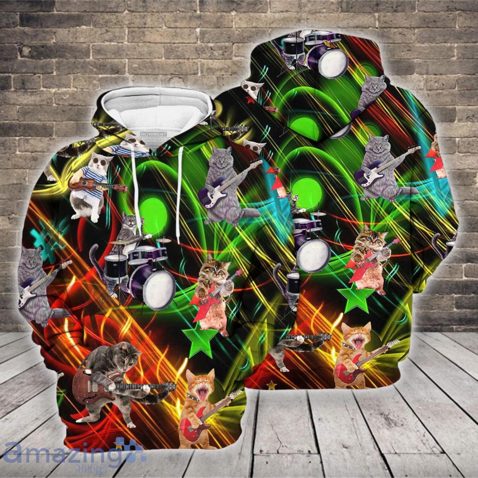 Cat Play Guitar Rocker Music Style 3D Hoodie Gift For Cat Lovers image Cat Play Guitar Rocker Music Style 3D Hoodie Gift For Cat Lovers Product Photo 2