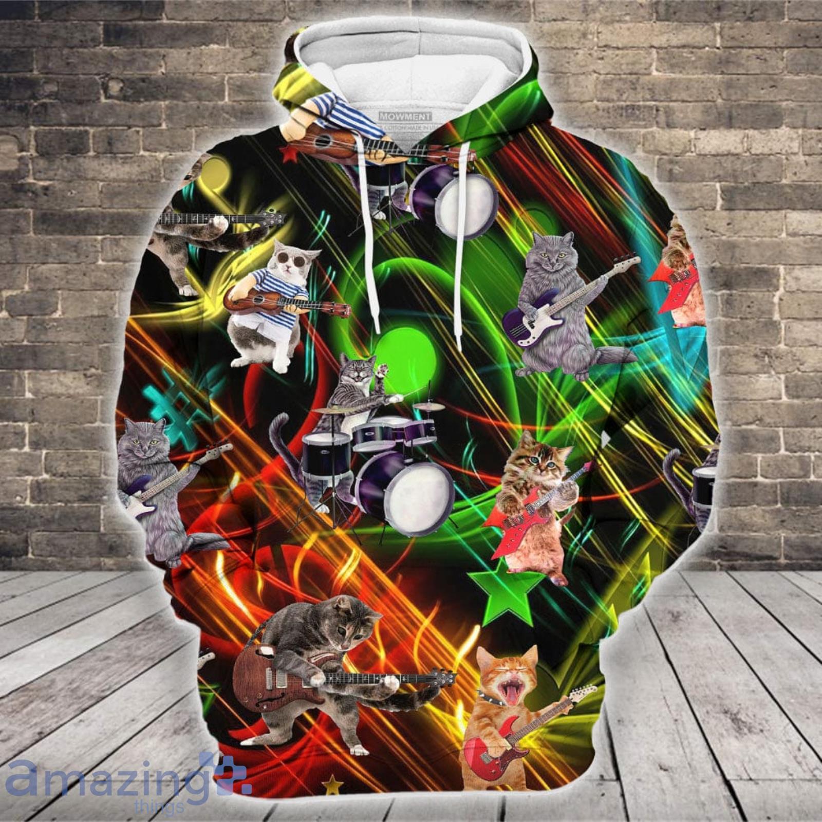 Cat Play Guitar Rocker Music Style 3D Hoodie Gift For Cat Lovers image Cat Play Guitar Rocker Music Style 3D Hoodie Gift For Cat Lovers Product Photo 4