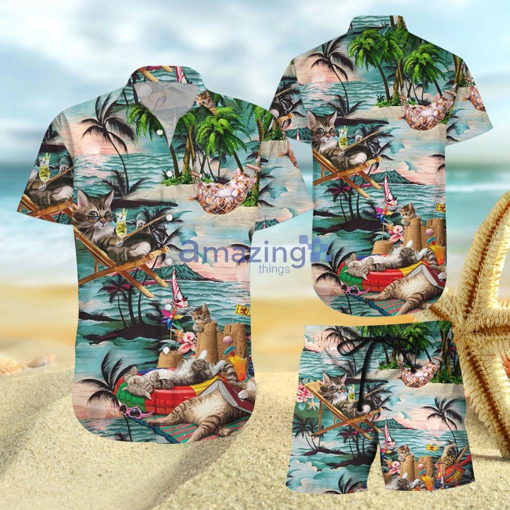 Cat Resting On A Sun Lounger Hawaiian Shirt And Short - Cat Resting On A Sun Lounger Hawaiian Shirt And Short
