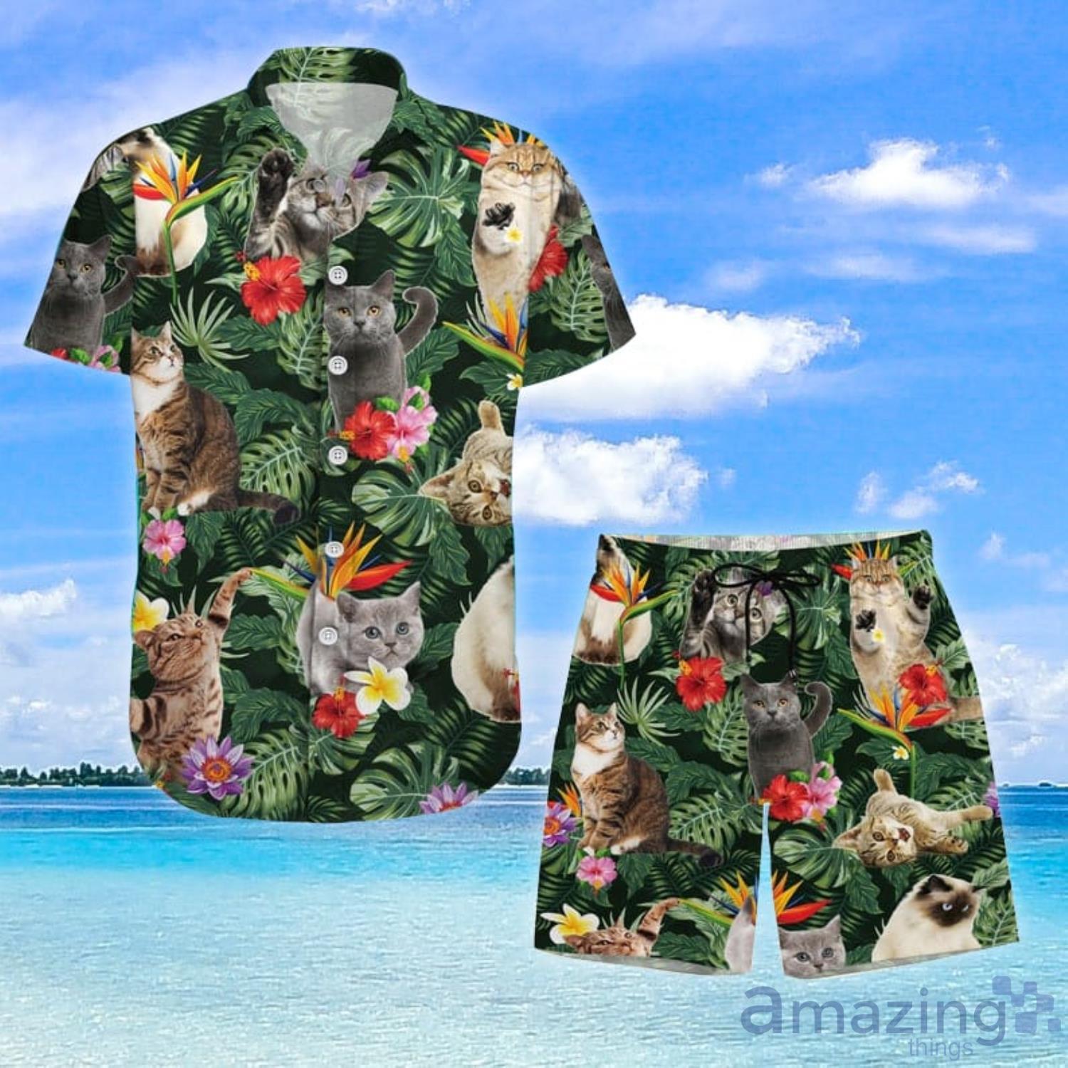 Cat  Tropical Aloha Hawaiian Shirts And Short Product Photo 1