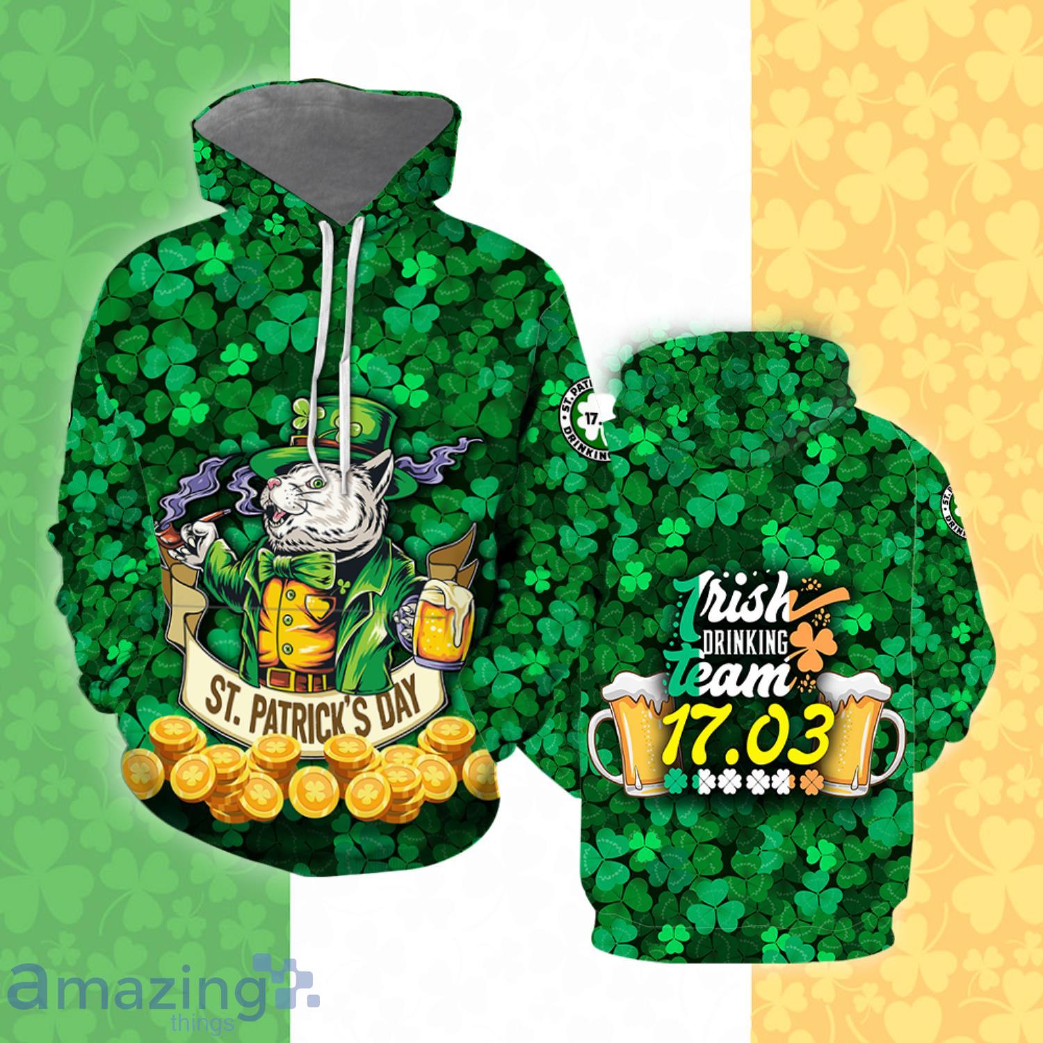 Cats Irish Drinking Team ST Patrick Day All Over Print Hoodie Product Photo 1