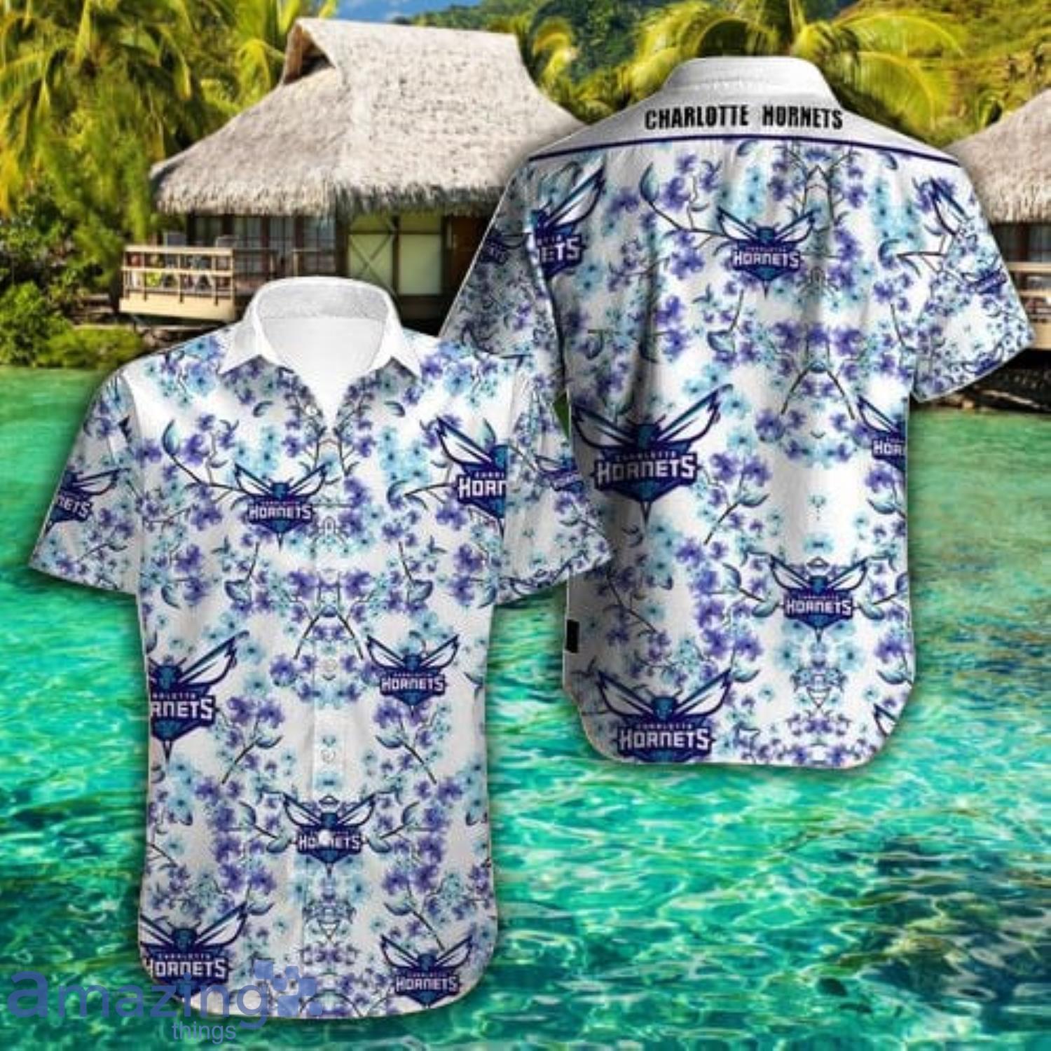 Charlotte Hornets Floral Pattern White Short Sleeve Hawaiian Shirt Product Photo 1