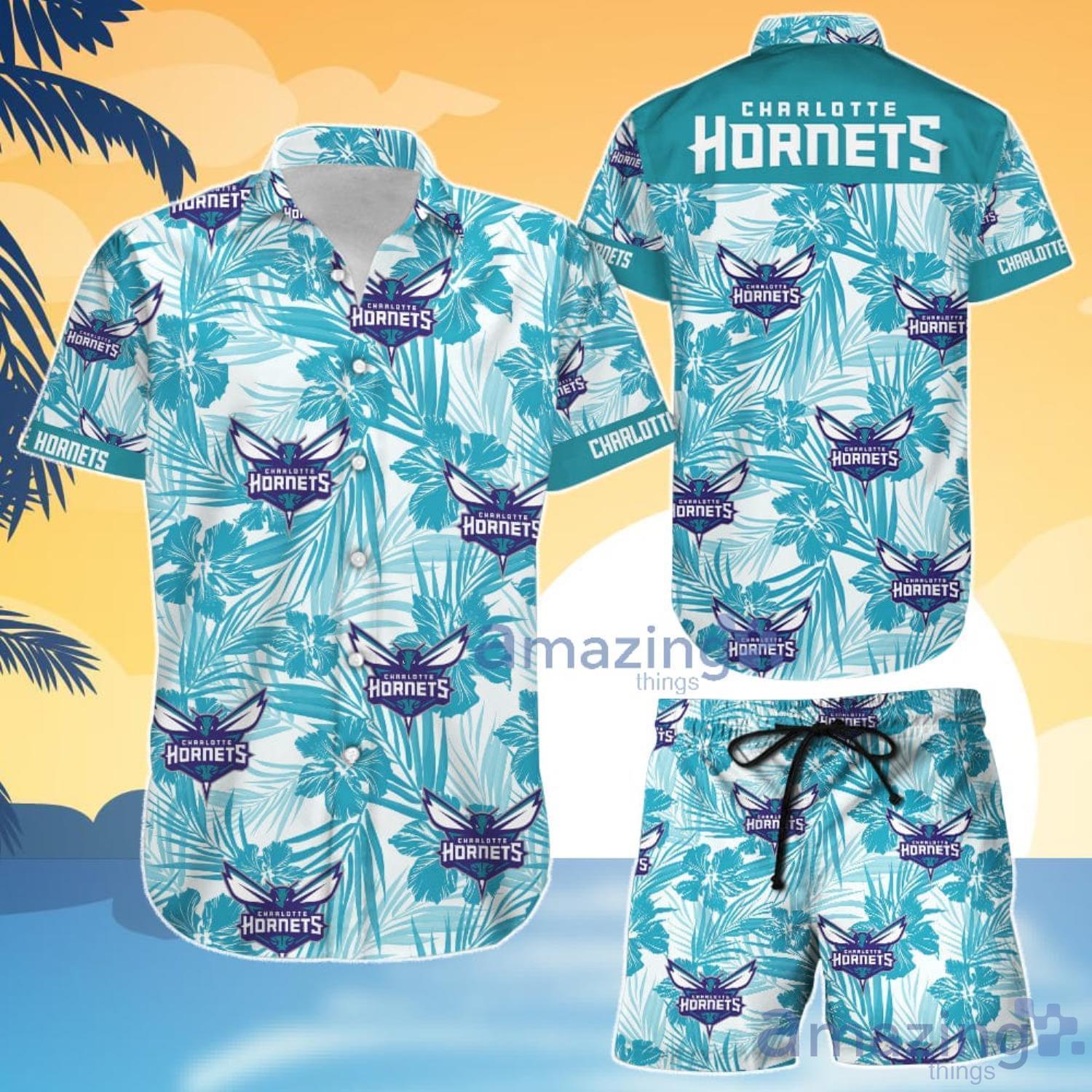Charlotte Hornets Tropical Flower Short Sleeve Hawaiian Shirt And Shorts Gift For Summer Product Photo 1