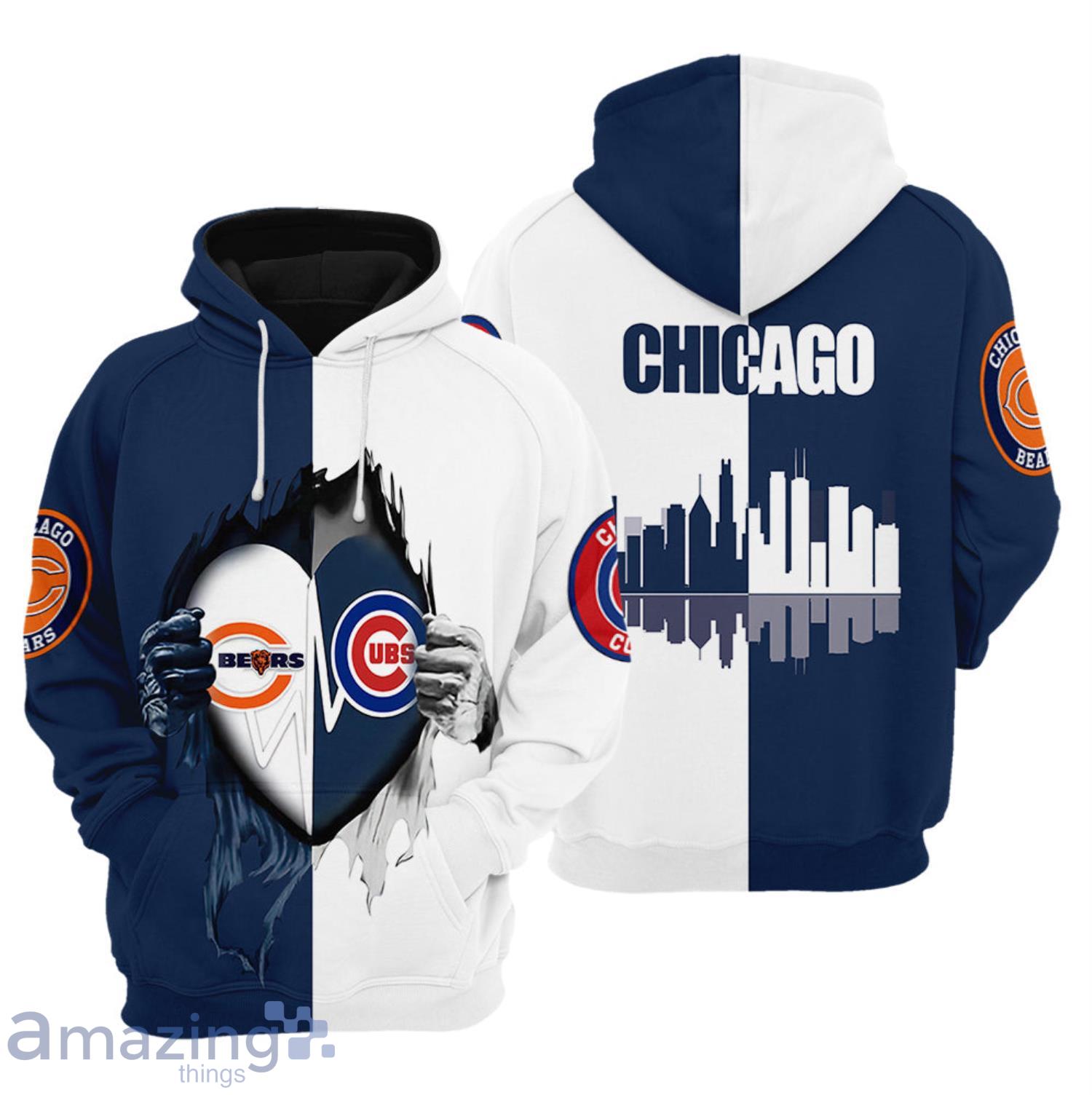 Chicago Bears And Chicago Cubs Heartbeat Love Ripped Team Logo For