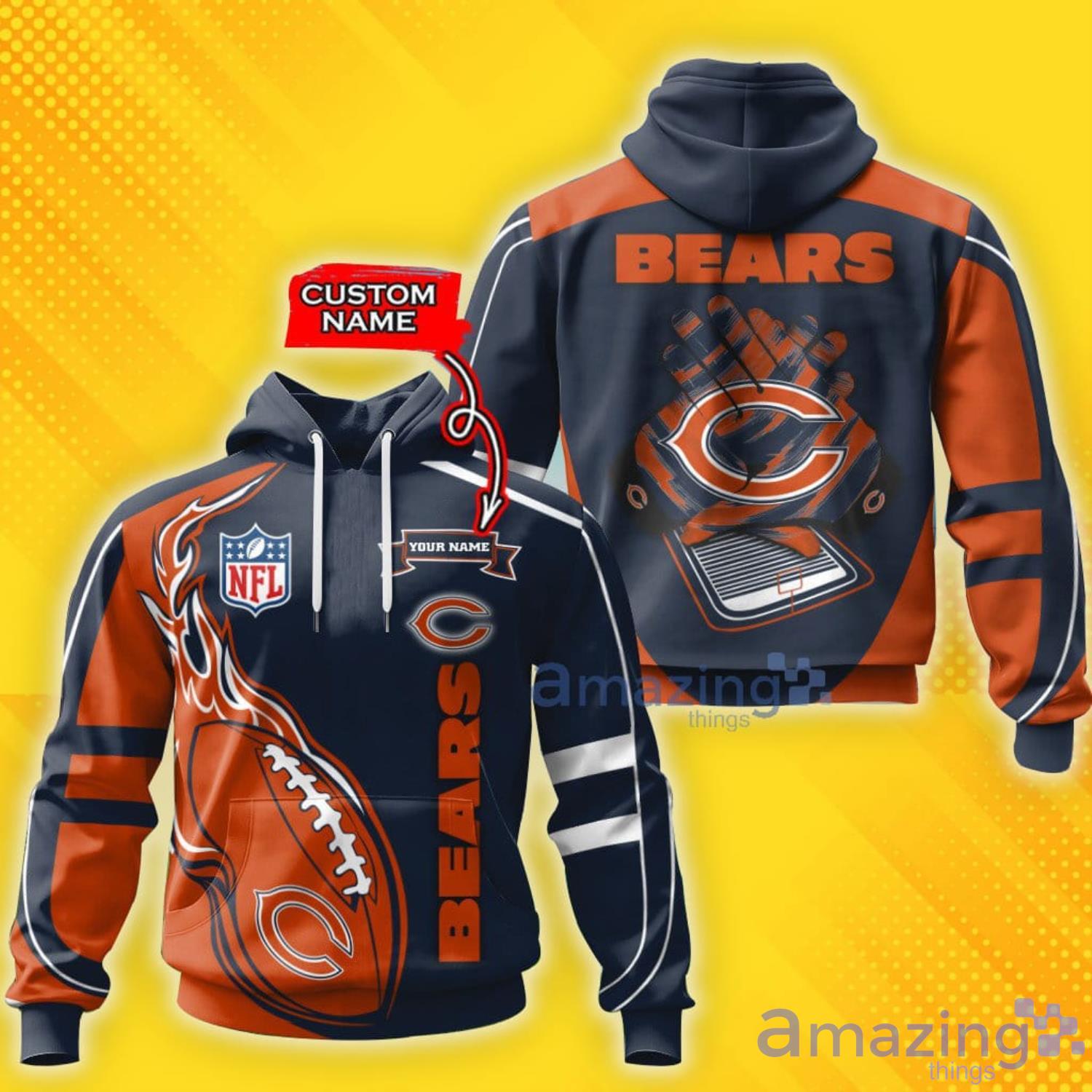 Custom Name Fanmade Chicago Bears Football 3D Print Baseball Shirt