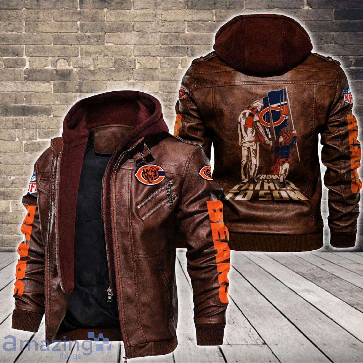 Chicago Bears From Father To Son Leather Jacket Product Photo 1