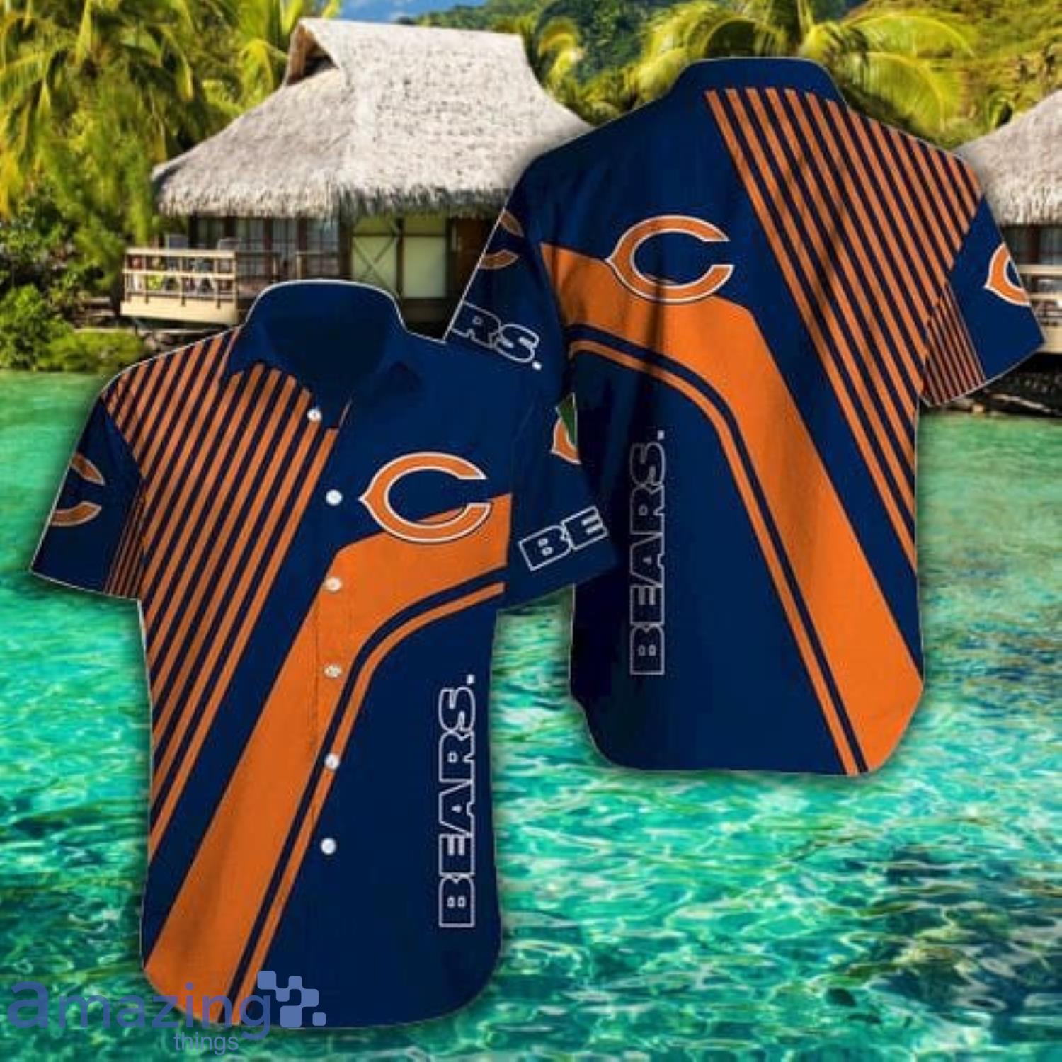 Chicago Bears Navy And Orange Short Sleeve Hawaiian Shirt Product Photo 1