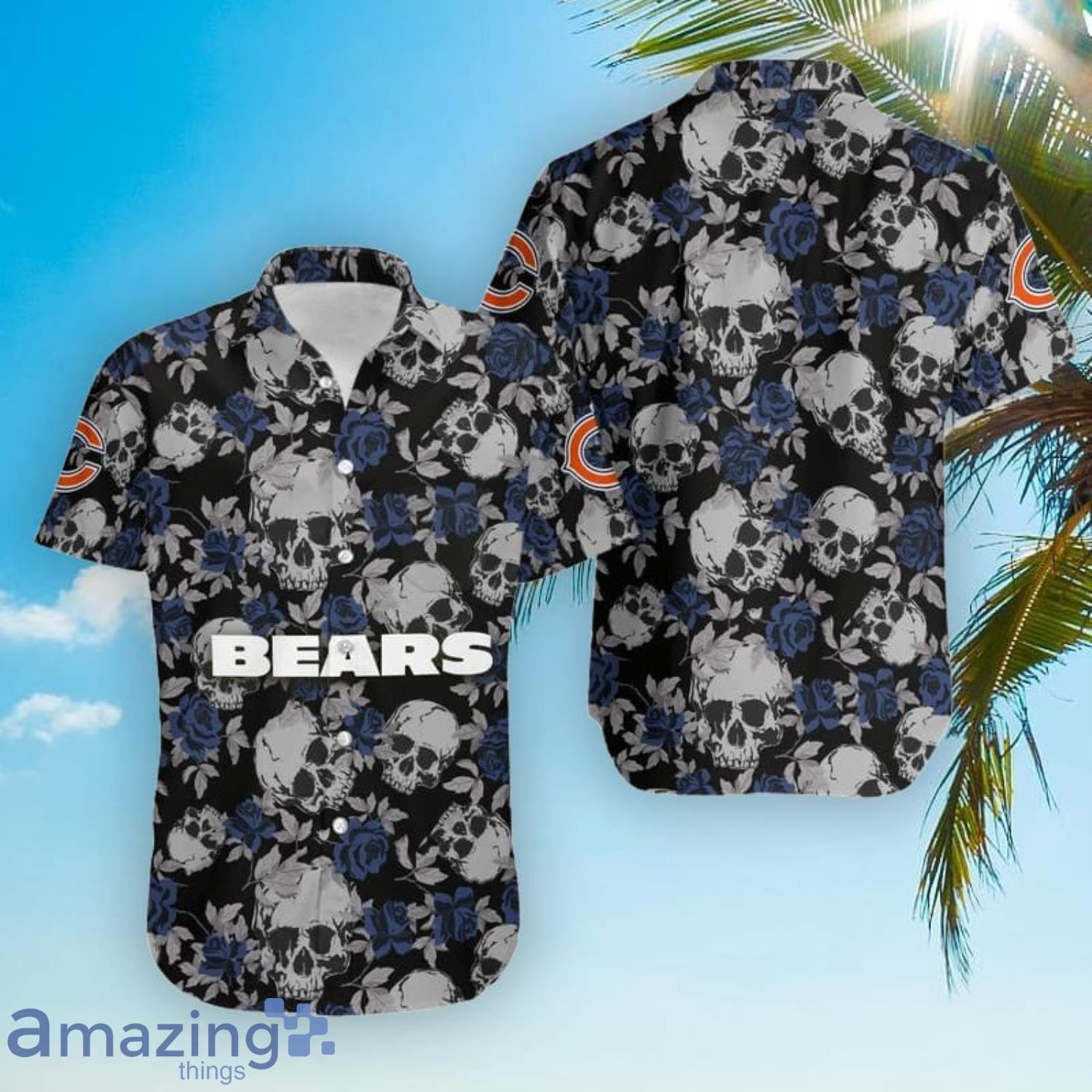 Chicago Bears Skull Flower Hawaiian Shirt - Growkoc