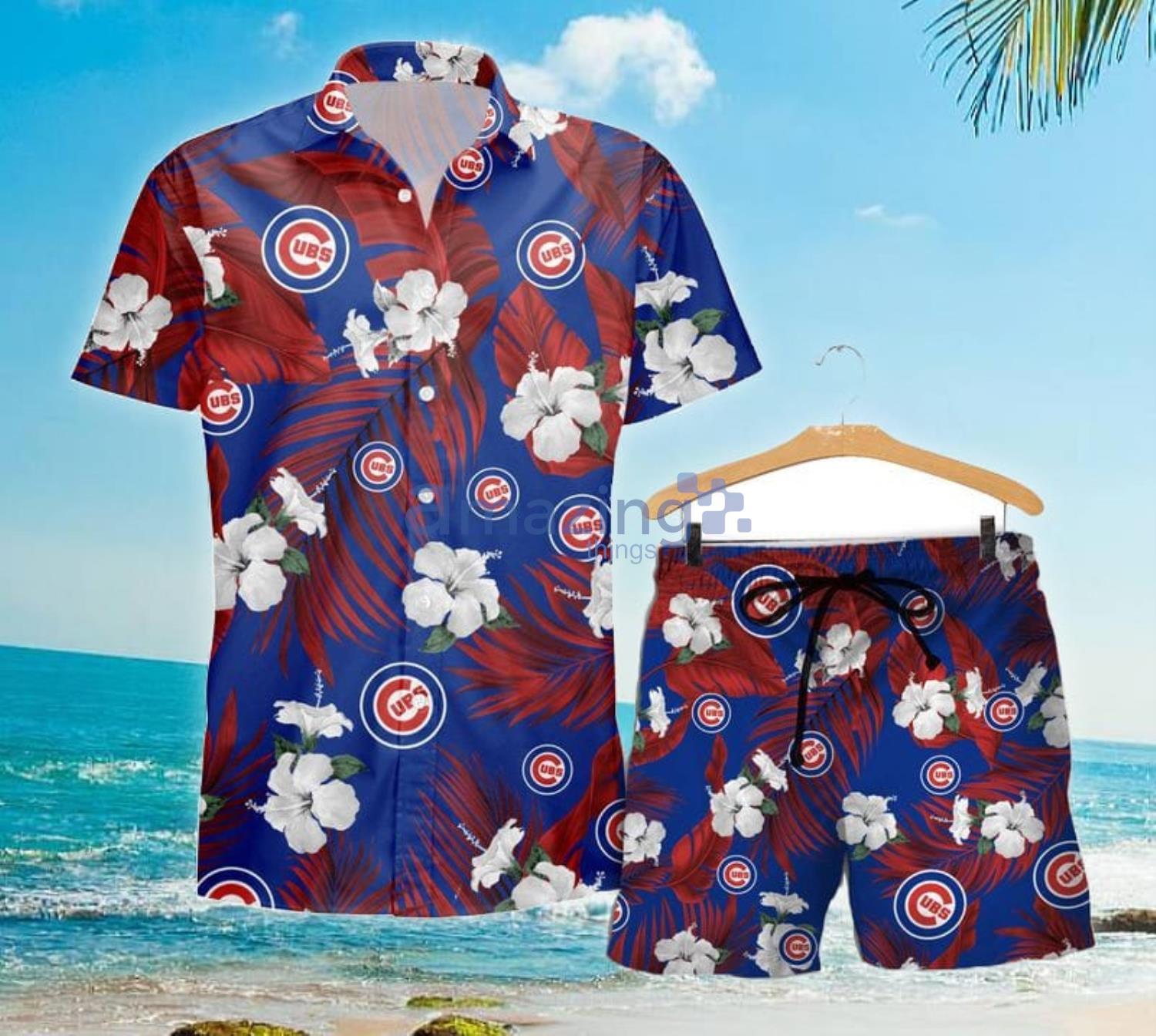 Cubs Hawaiian Shirt Wrigley Field Tropical Flower Chicago Cubs