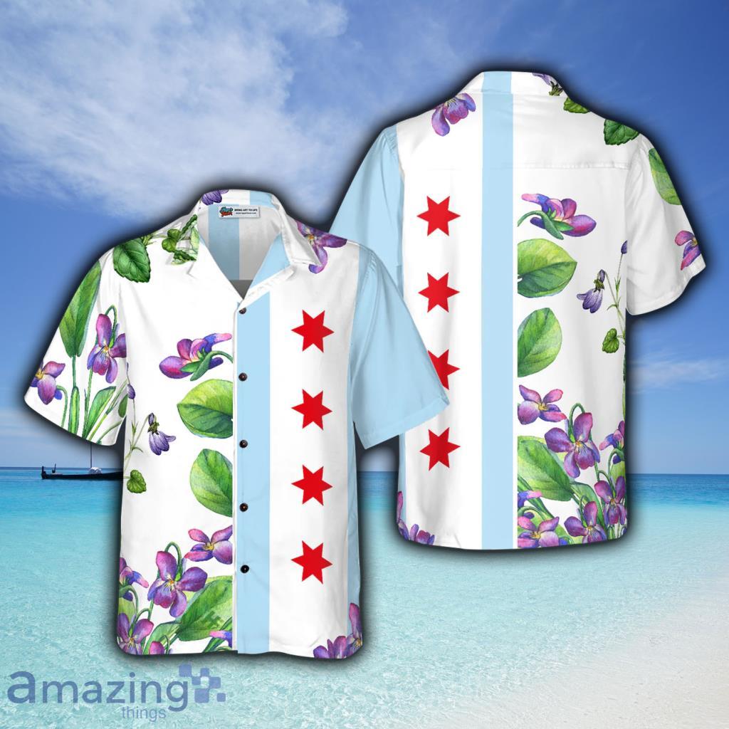 Chicago Flag Viola Sororia Hawaiian Shirt - Chicago Flag Viola Sororia Hawaiian Shirt
