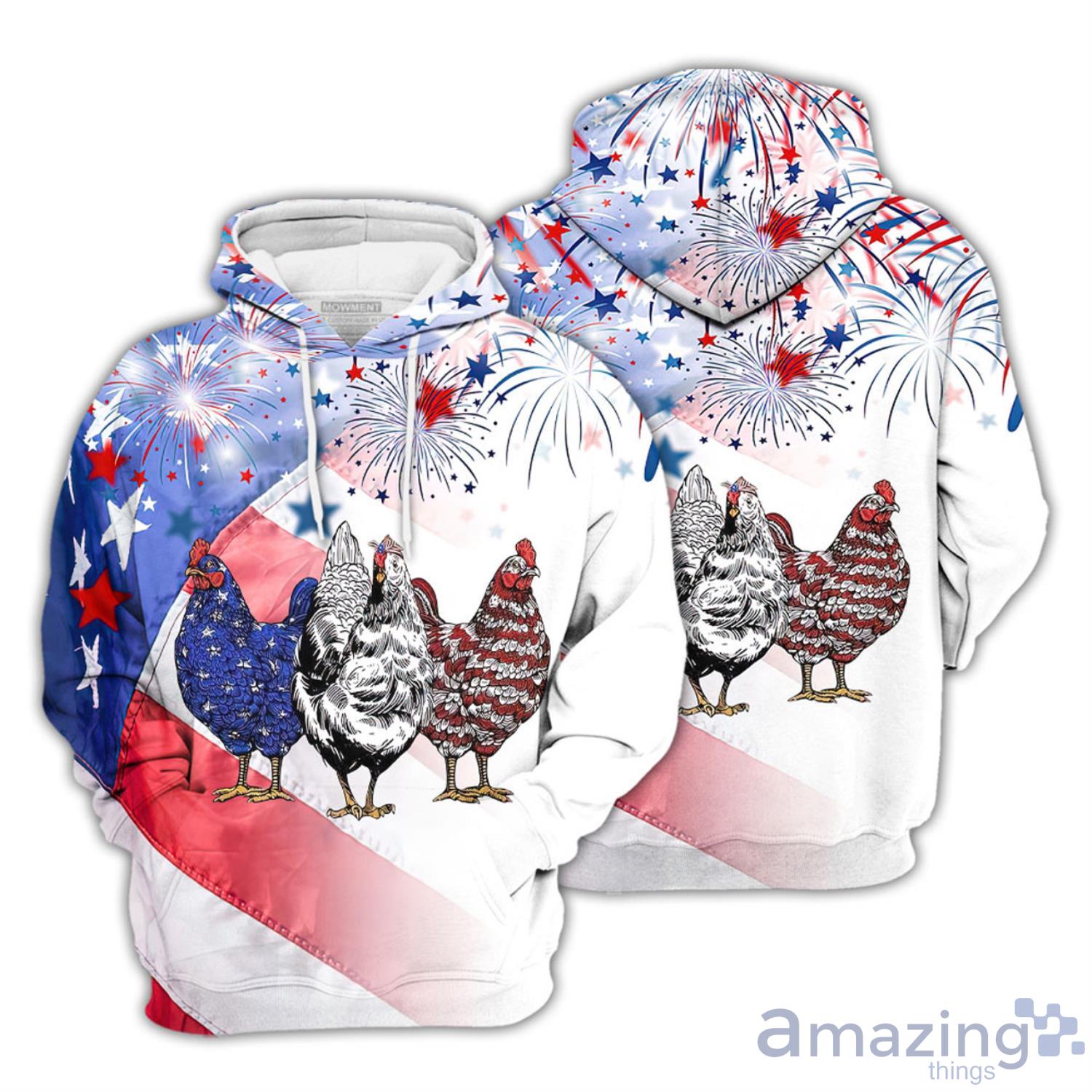 Chicken With Firework 4th Of July Independence Day All Over Print Hoodie Product Photo 1