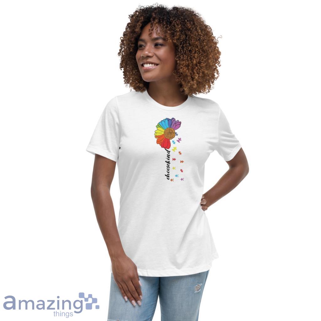 Choose Kind Puzzle Piece Flower Autism T Shirt image Choose Kind Puzzle Piece Flower Autism T-Shirt - Womens Relaxed Short Sleeve Jersey Tee