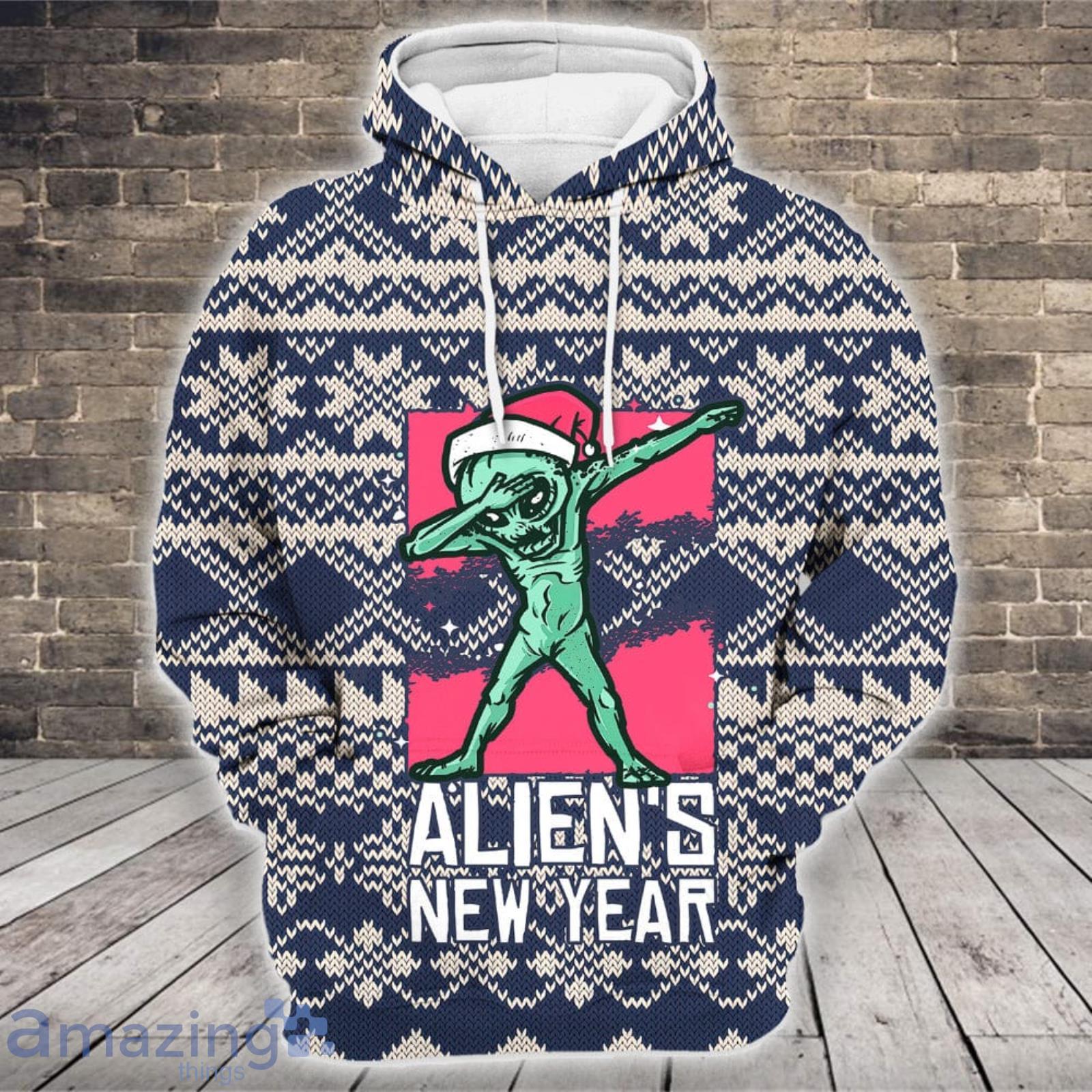 Christmas Green Alien Dabbling Pattern 3D Hoodie image Christmas Green Alien Dabbling Pattern 3D Hoodie Product Photo 3