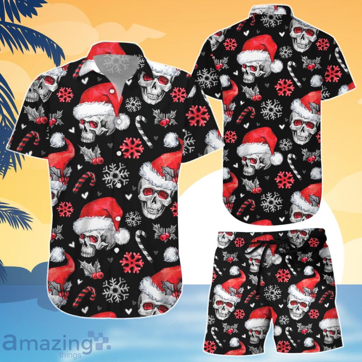 Christmas Skull Santa Hat Hawaiian Shirt And Short Gift For Summer Product Photo 1