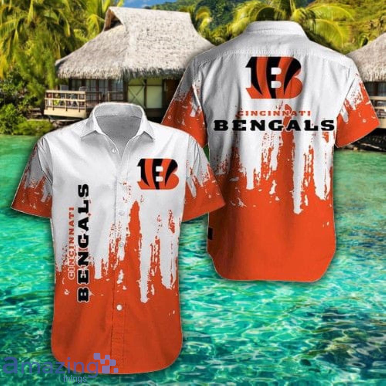 Cincinnati Bengals White And Orange Short Sleeve Hawaiian Shirt Product Photo 1