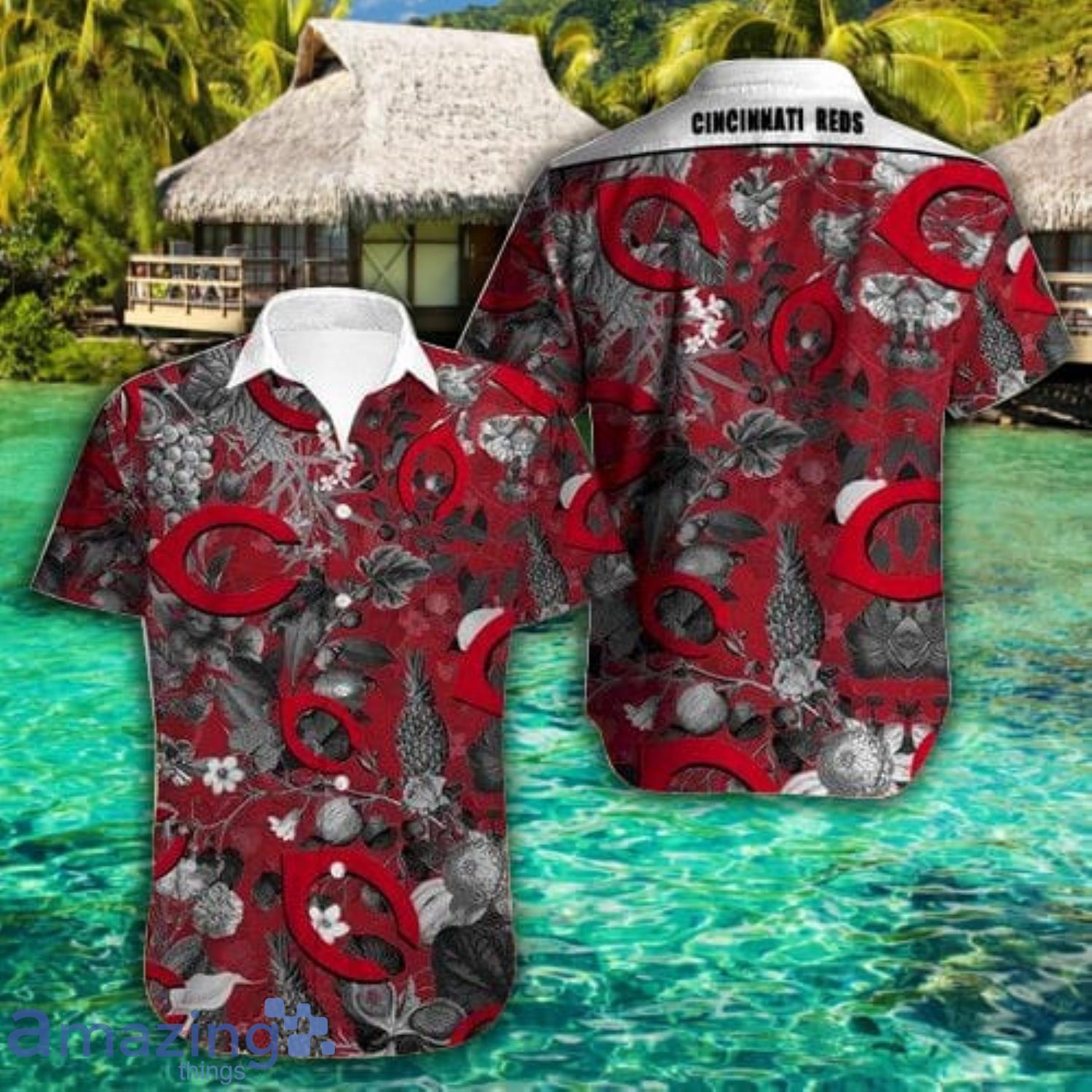 Cincinnati Reds Red Floral Pattern Short Sleeve Hawaiian Shirt Product Photo 1